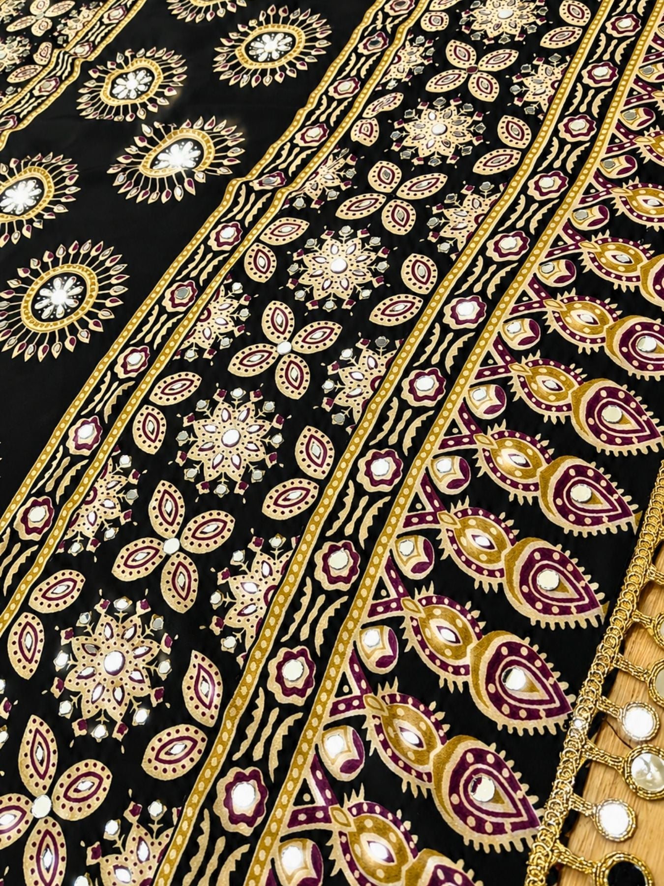 Ajrakh Crepe Silk Mirror Work Saree
