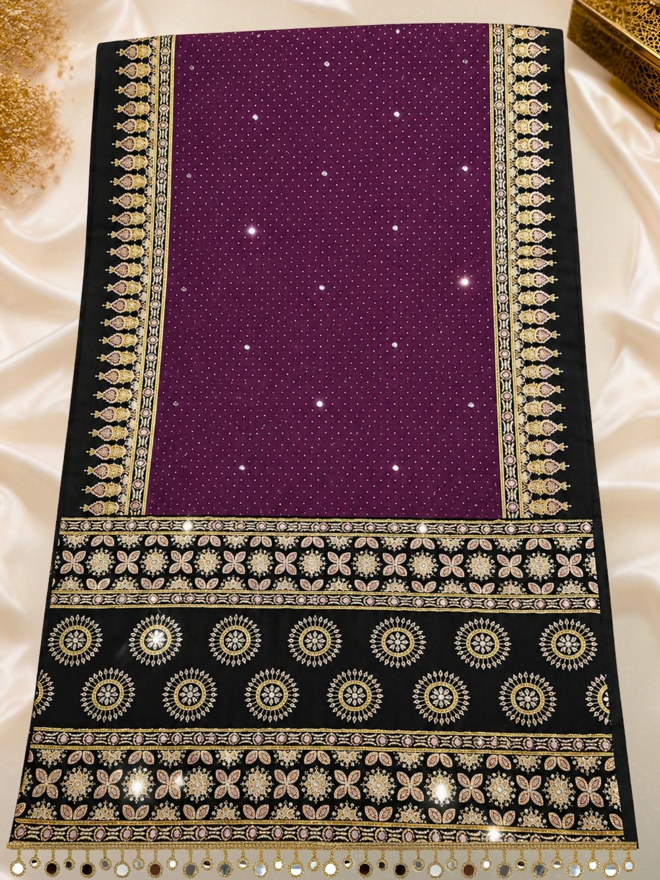 Ajrakh Crepe Silk Mirror Work Saree