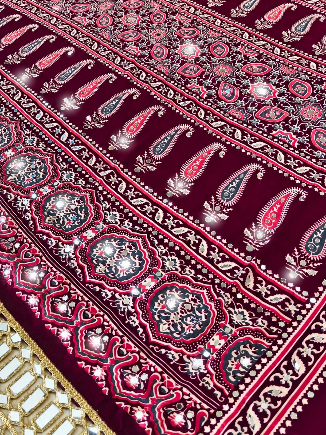 Ajrakh Crepe Silk Mirror Work Saree