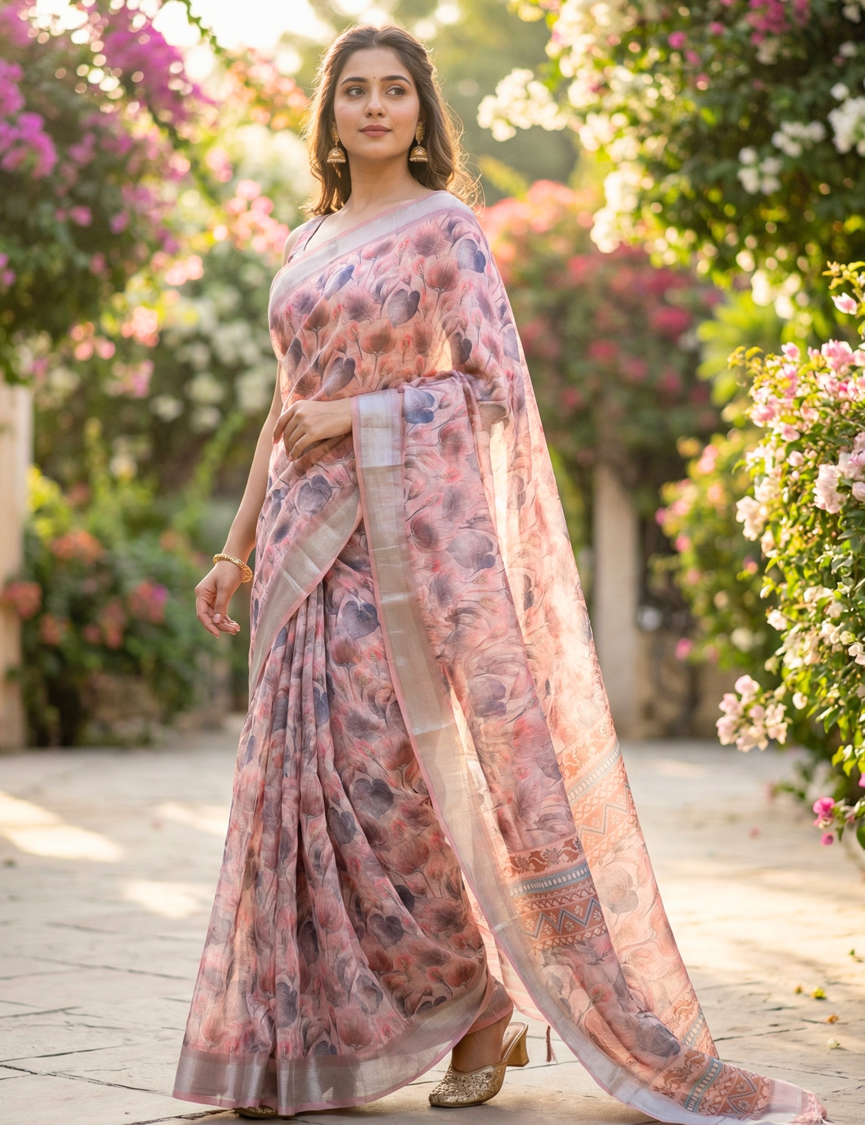 Floral Linen Blend Saree