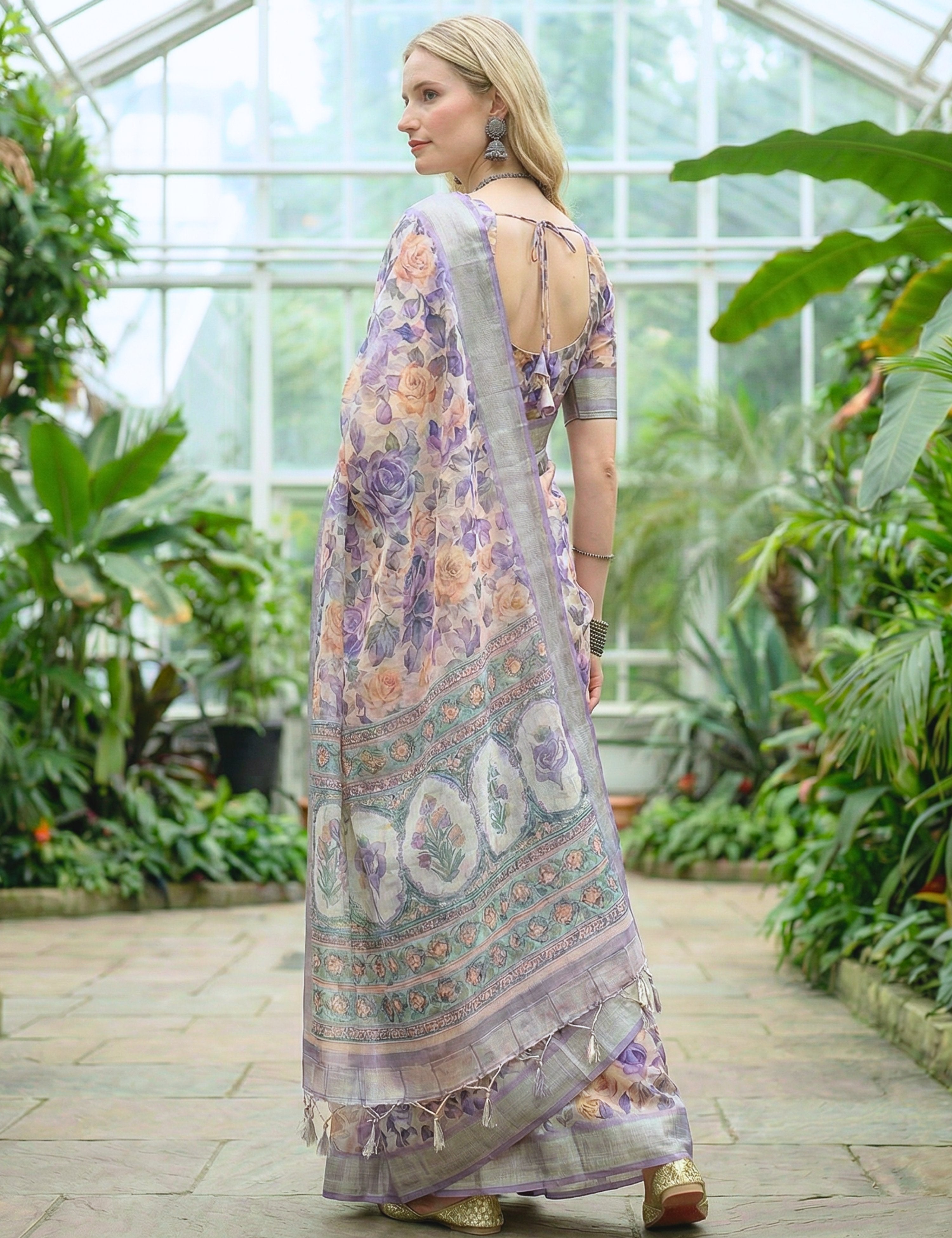 Floral Linen Blend Saree