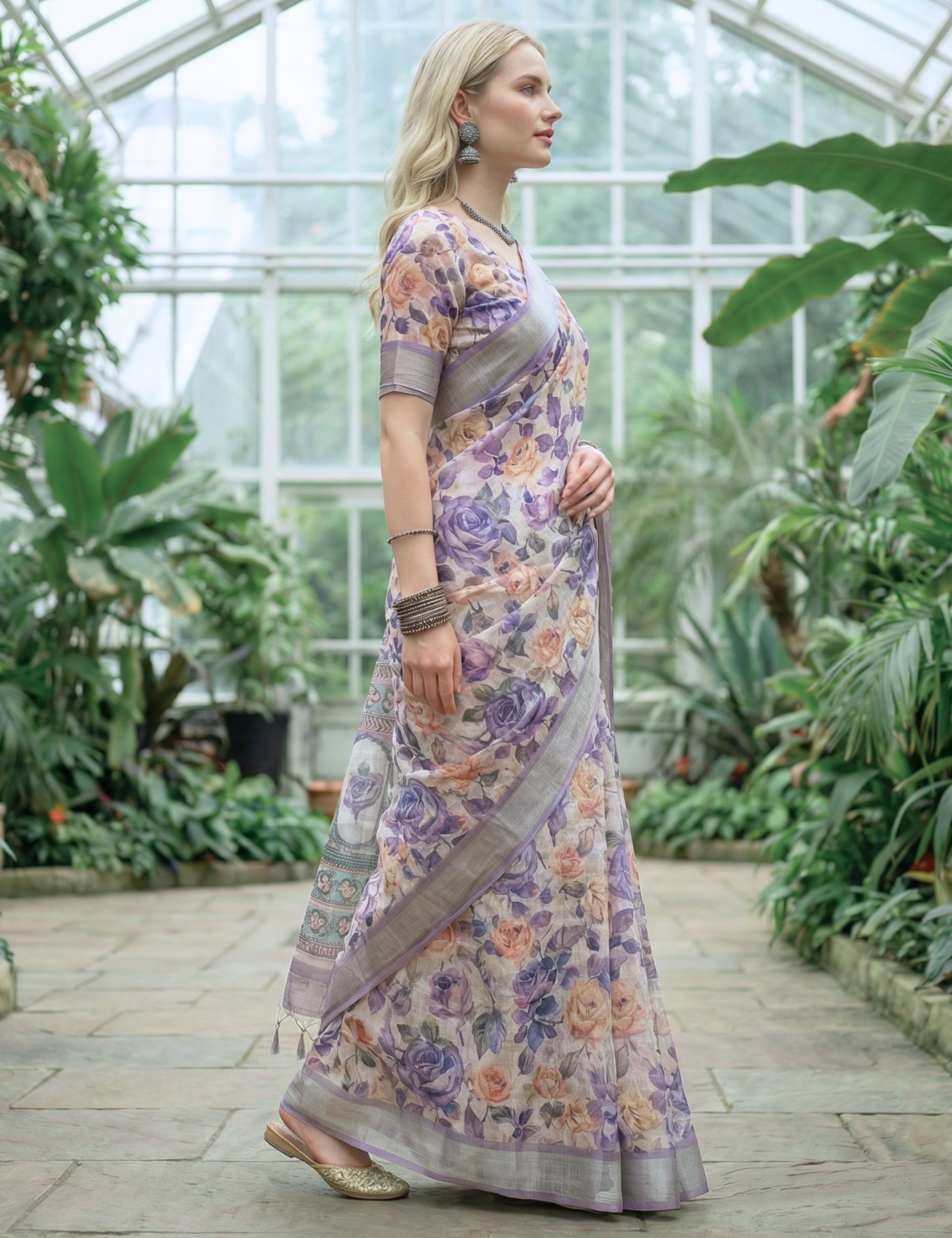 Floral Linen Blend Saree