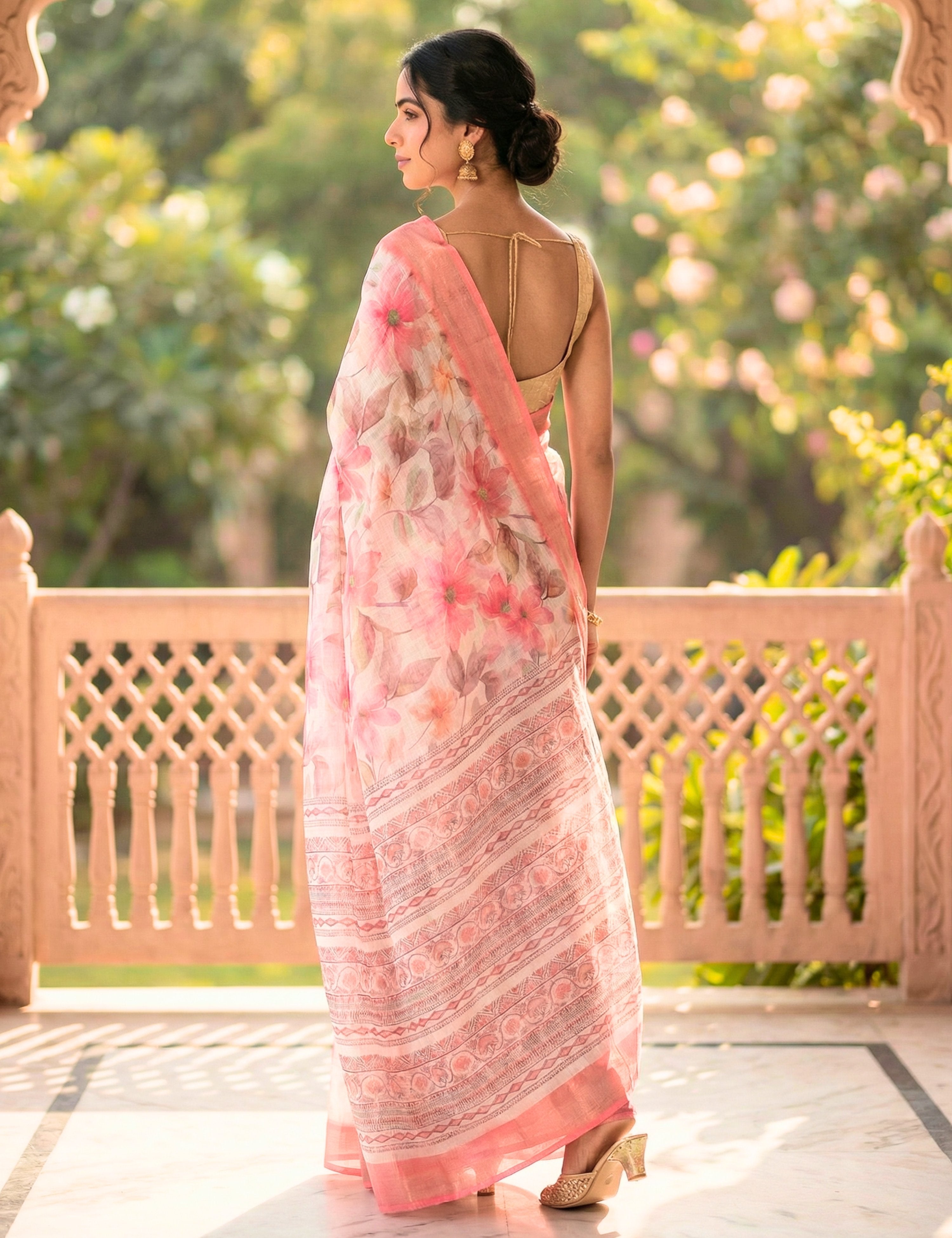 Floral Linen Blend Saree