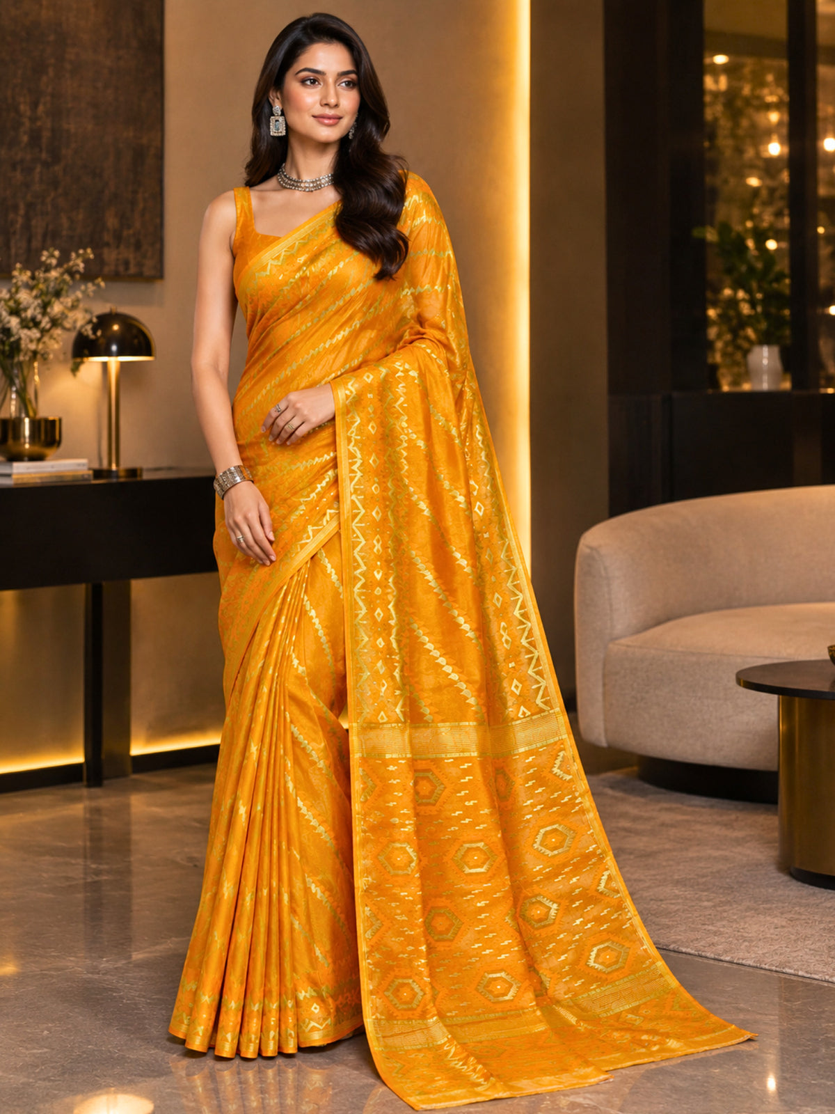 Ethnic Orange Bengal Cotton Saree