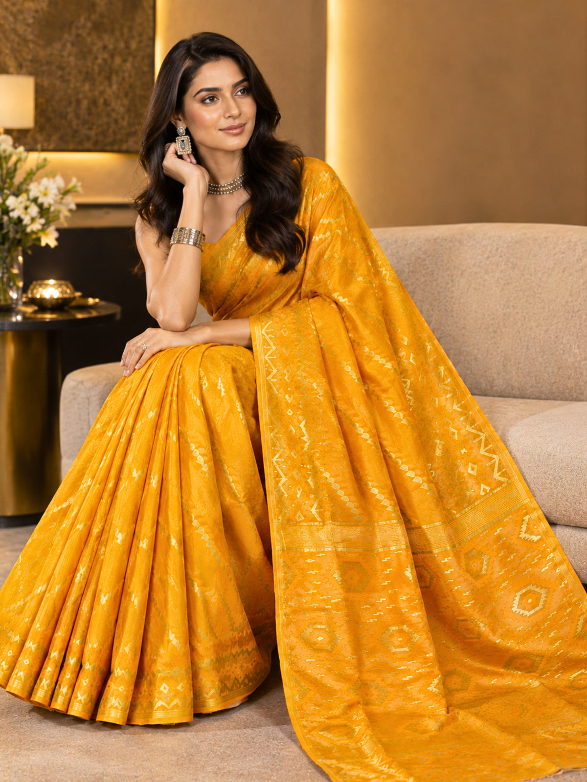 Ethnic Orange Bengal Cotton Saree