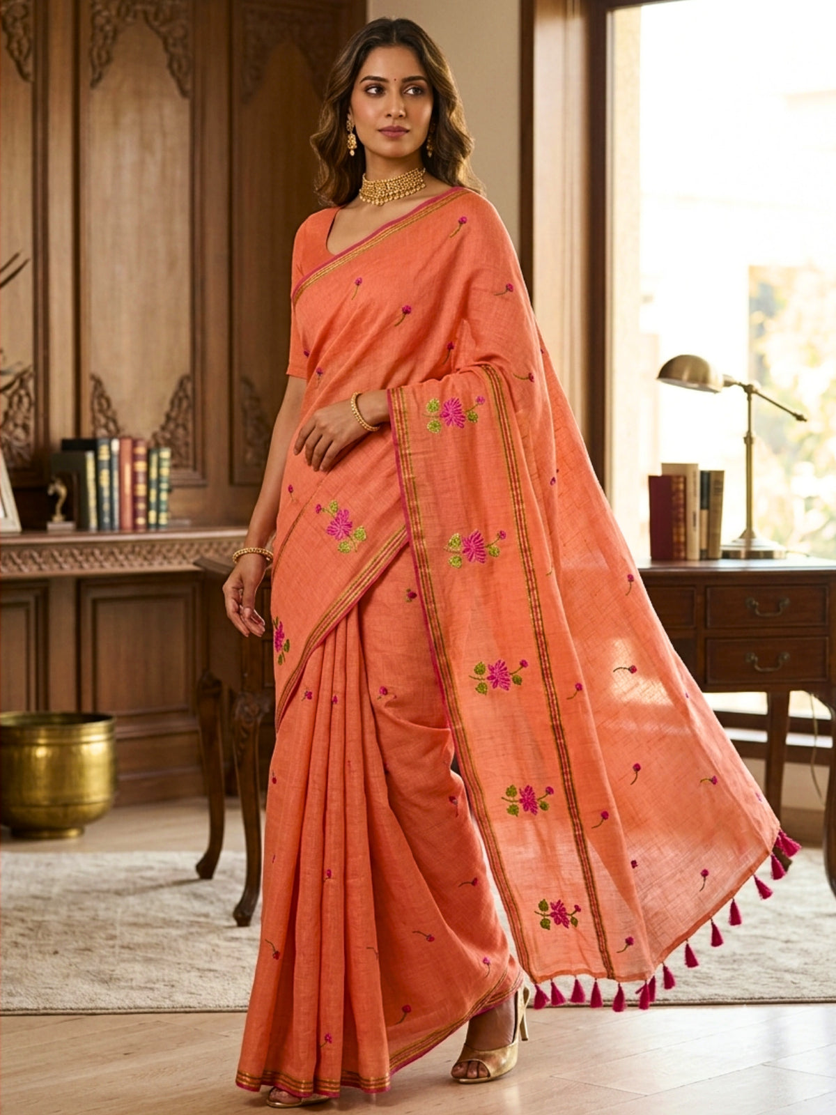 Embroidered Bengal Cotton Saree