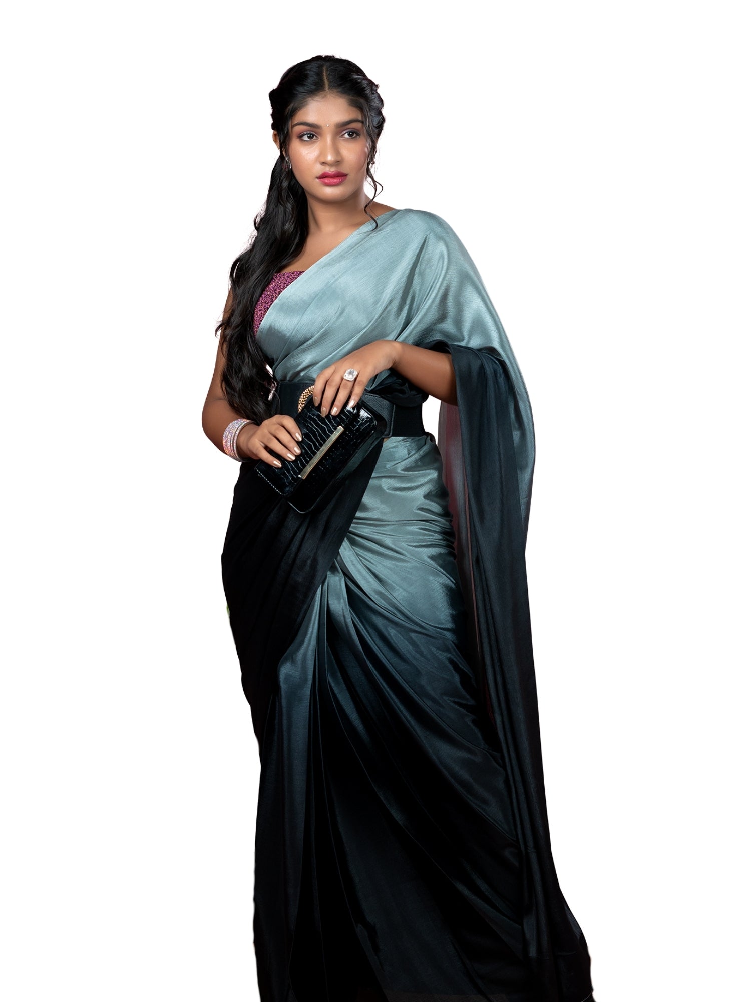 Grey Ready to Wear Party Saree