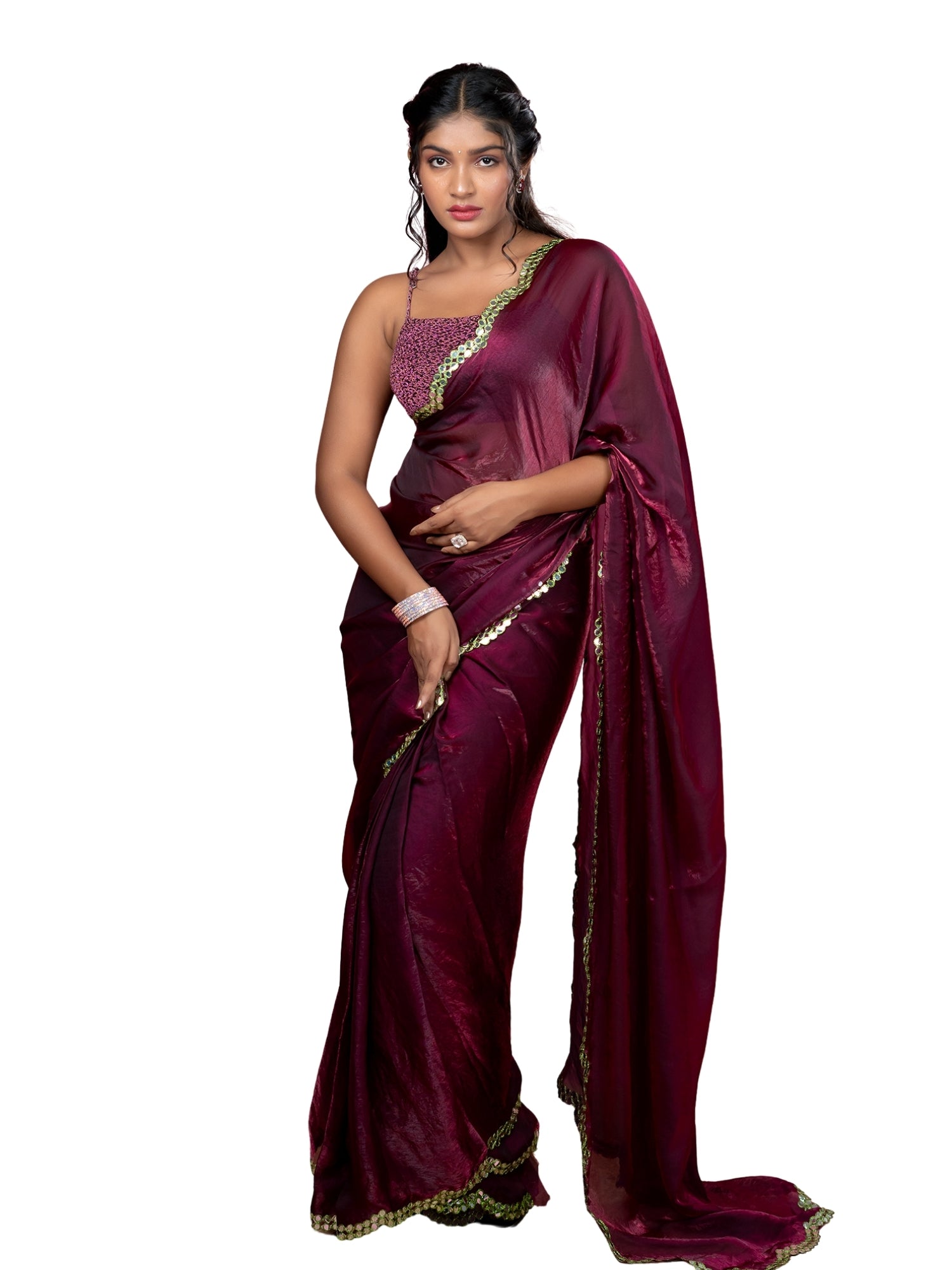 Burgundy Ready to Wear Party Saree