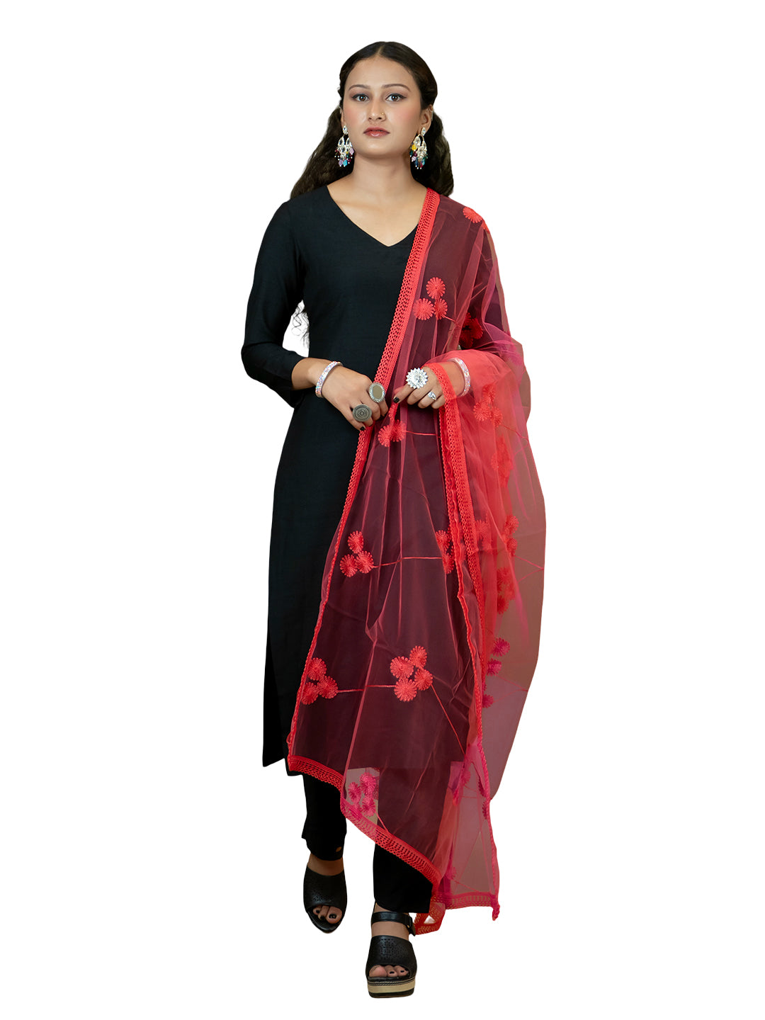 Floral Net Dupatta