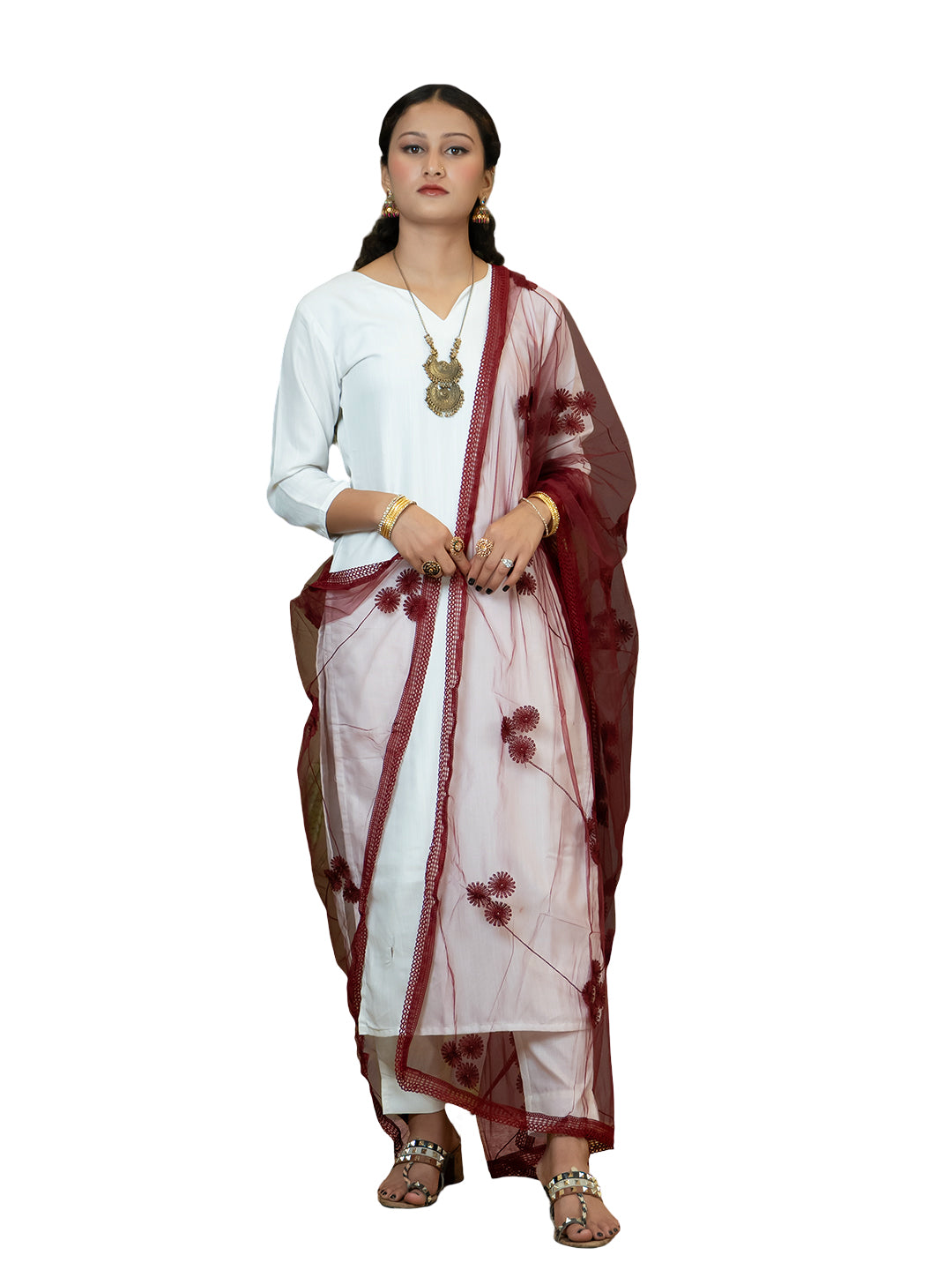 Floral Net Dupatta