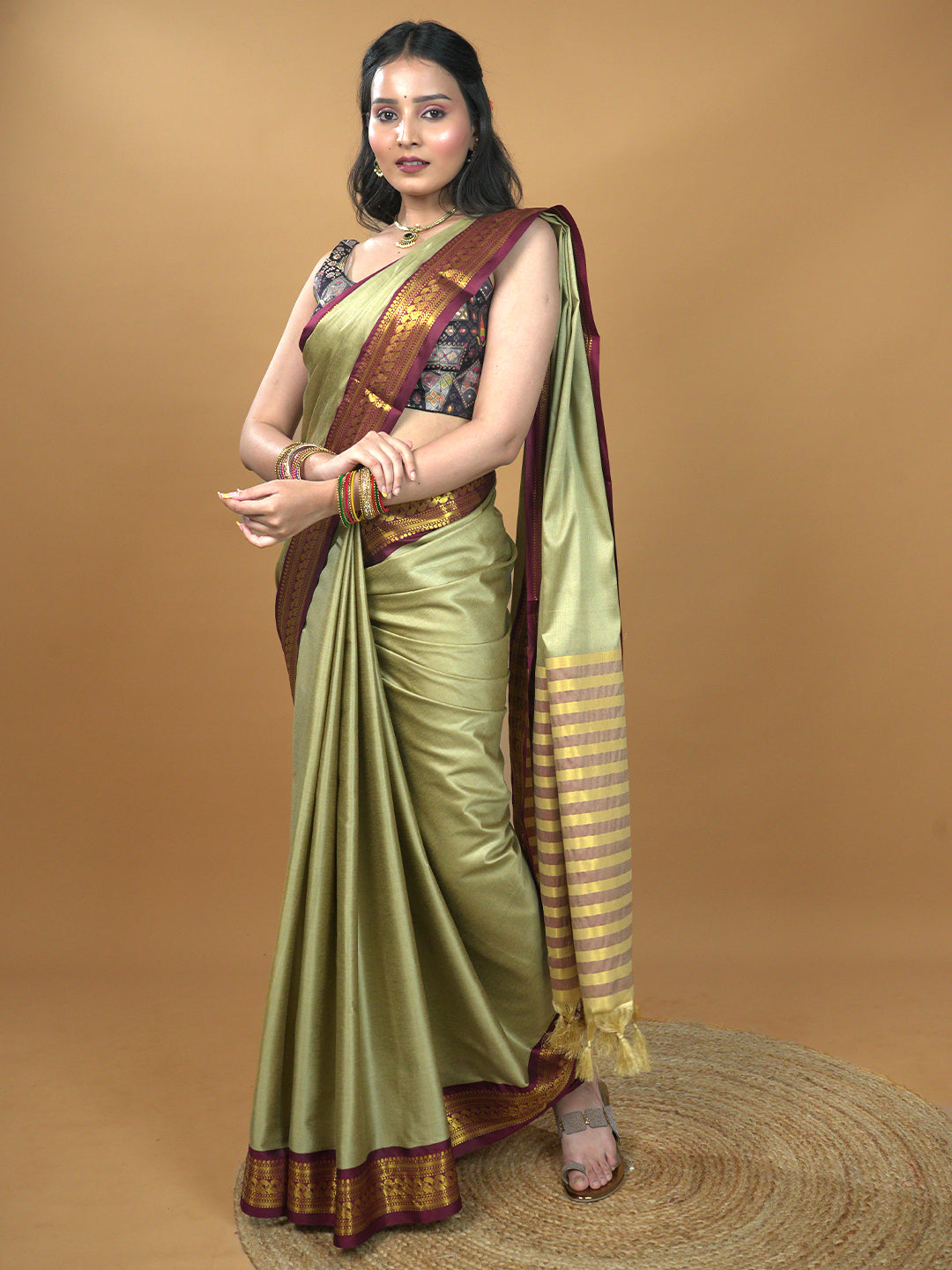 Solid Cotton Blend Saree