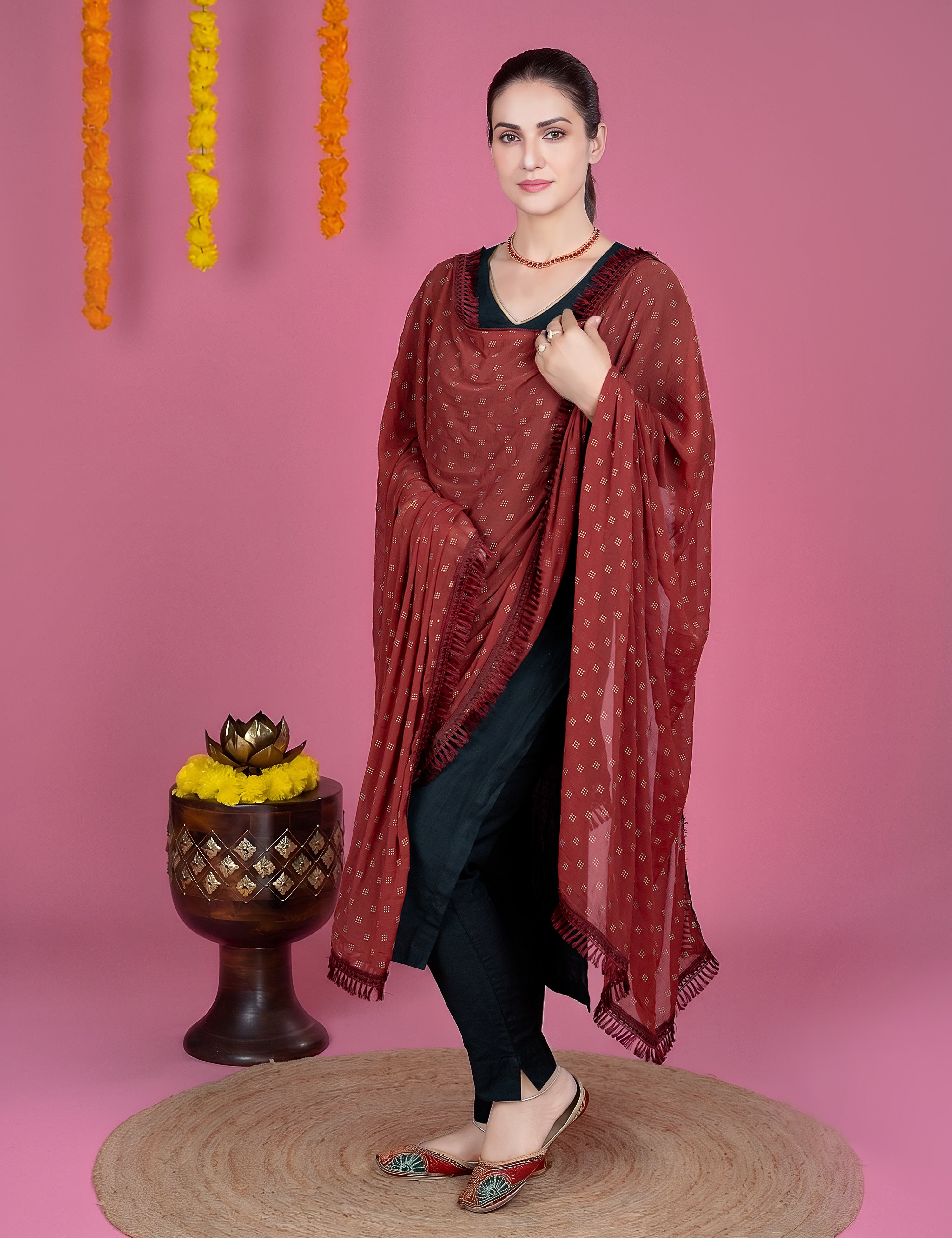Geometric Chiffon Dew Drops Dupatta