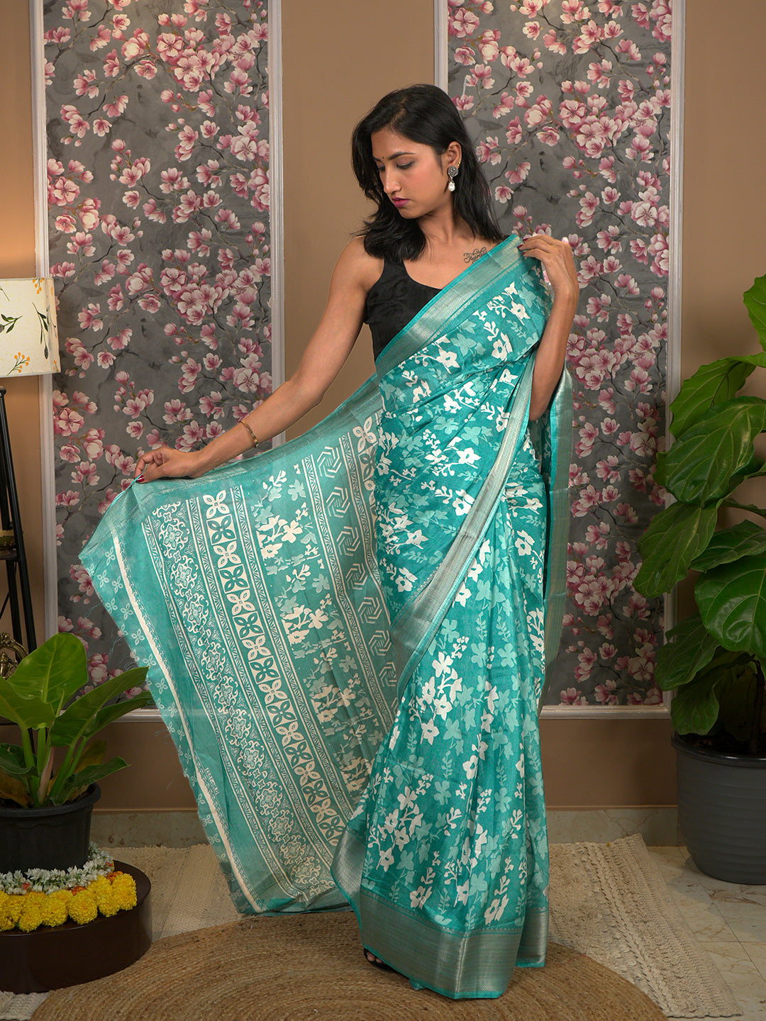 Floral Cotton Blend Saree