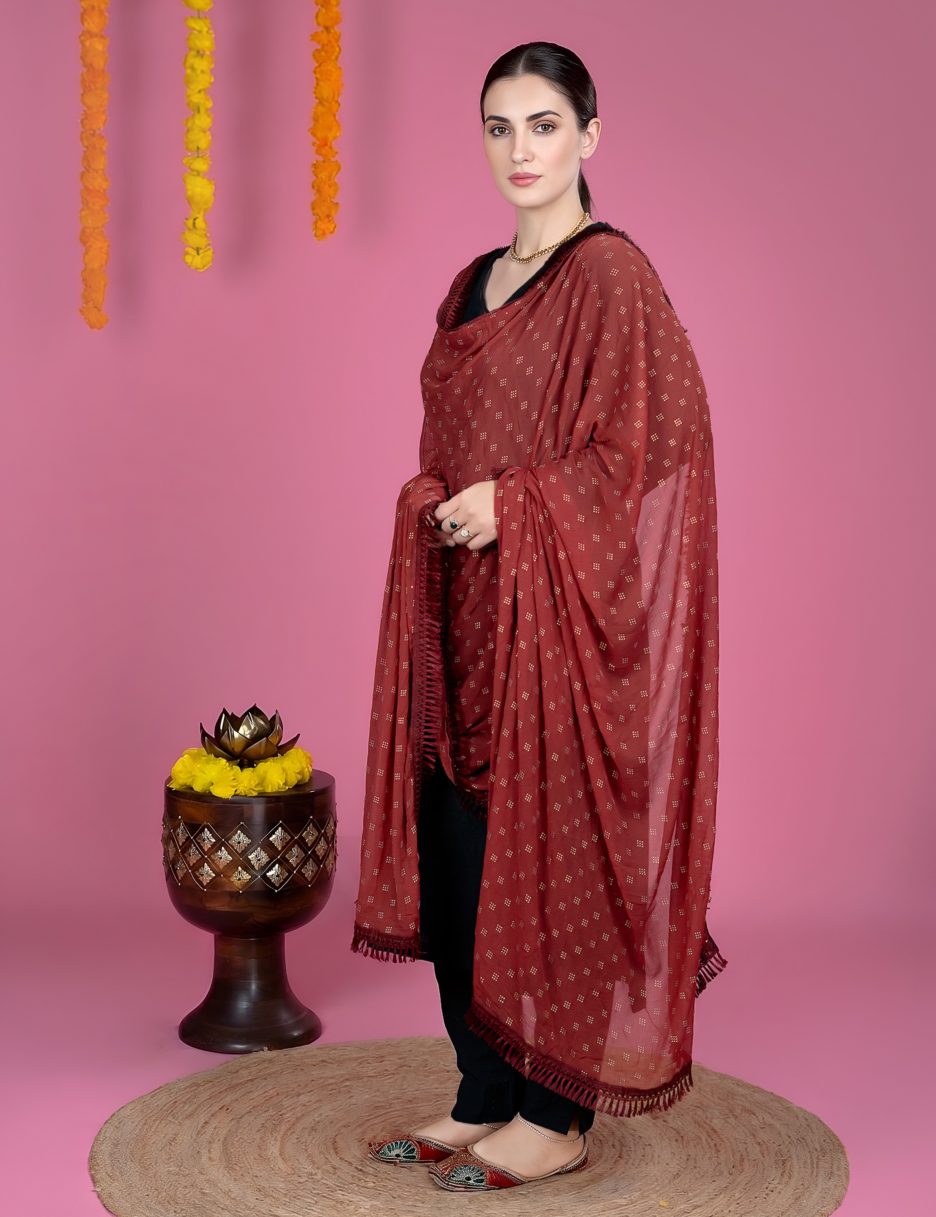 Geometric Chiffon Dew Drops Dupatta