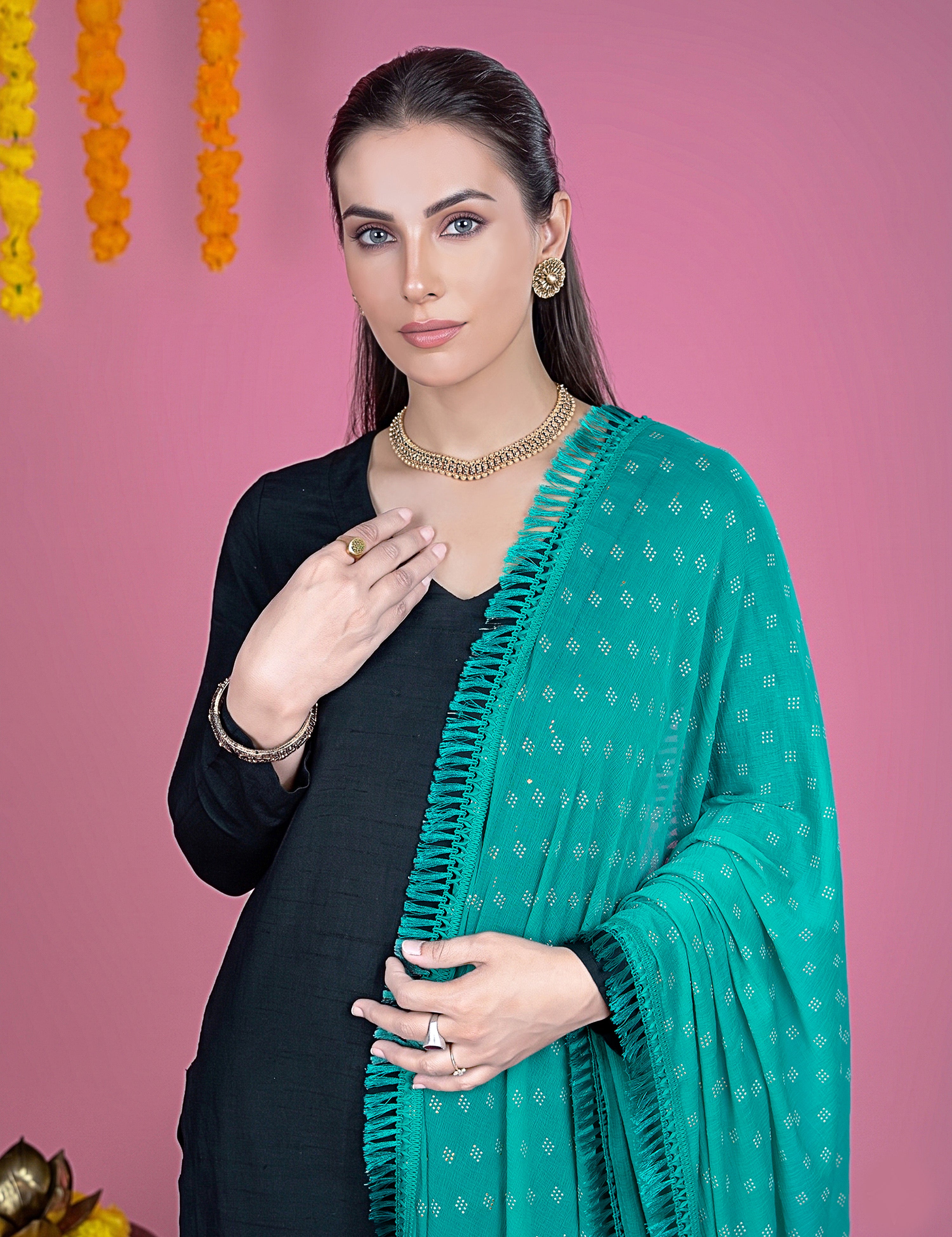 Geometric Chiffon Dew Drops Dupatta