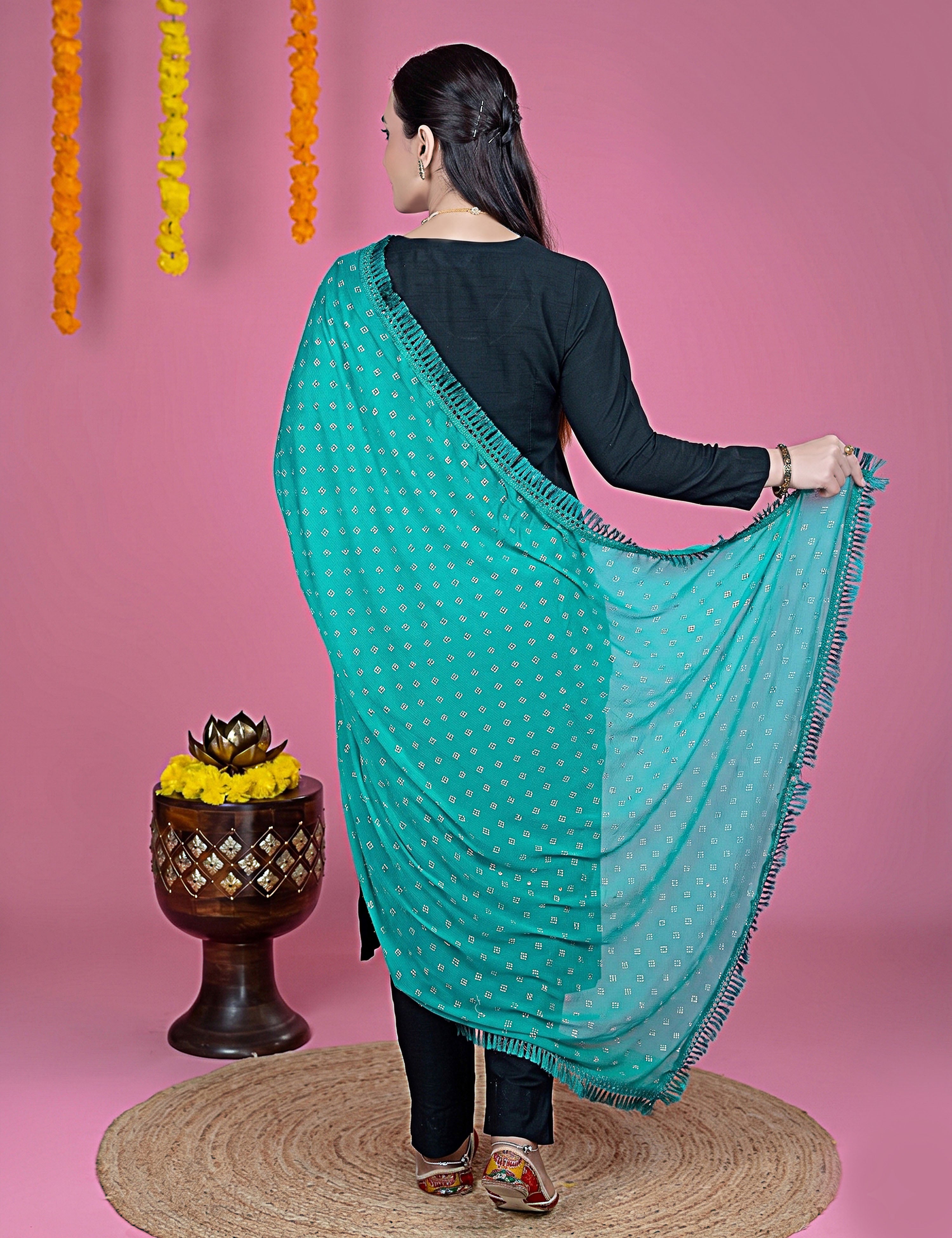 Geometric Chiffon Dew Drops Dupatta