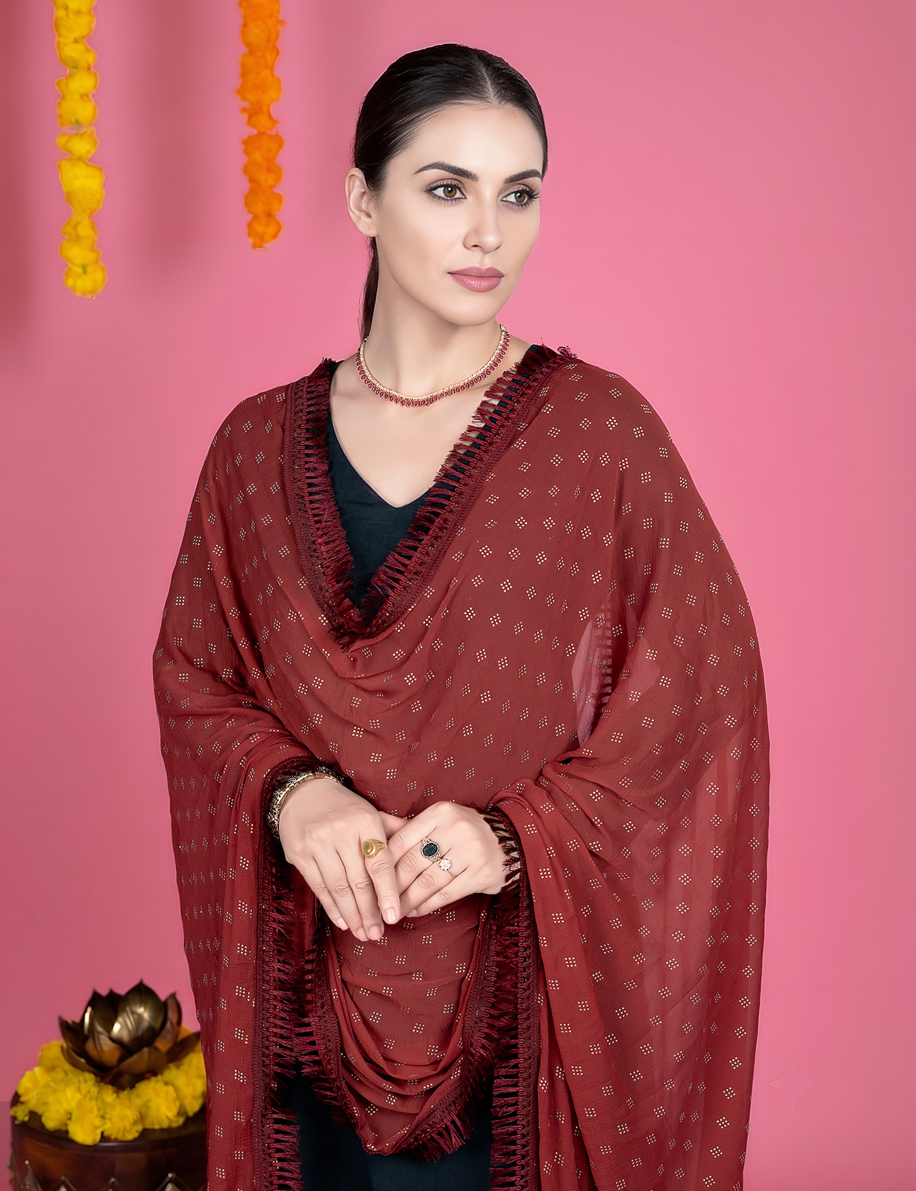 Geometric Chiffon Dew Drops Dupatta