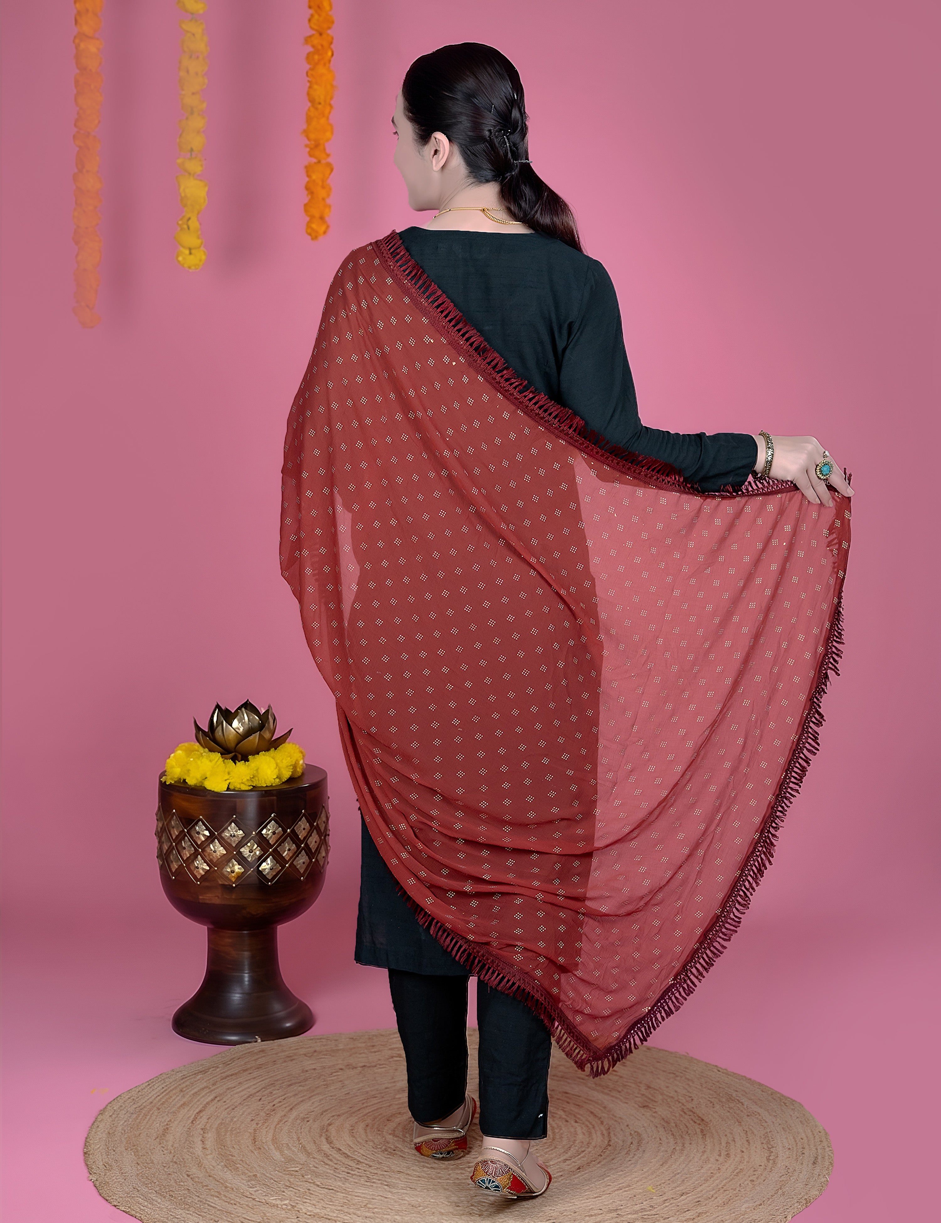 Geometric Chiffon Dew Drops Dupatta