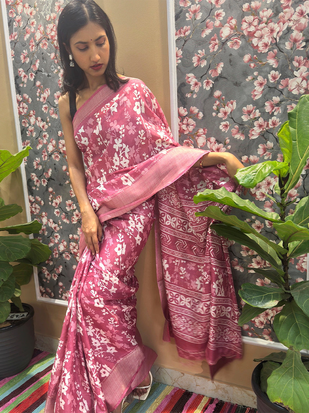Floral Cotton Blend Saree