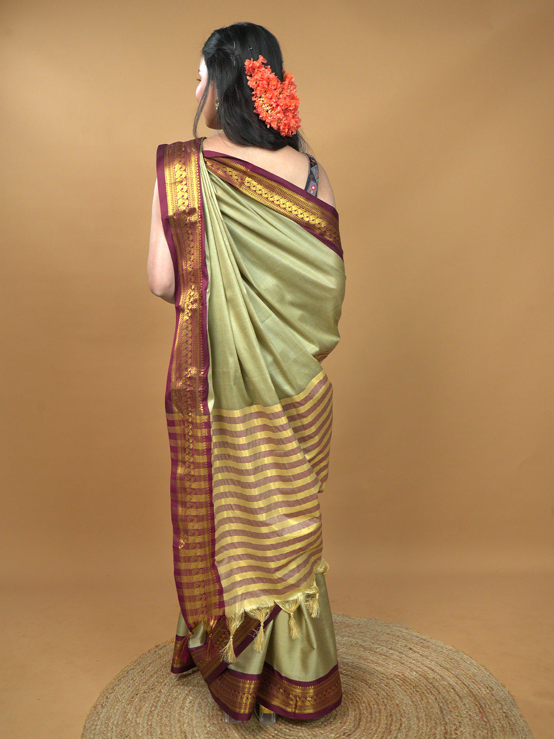 Beige Solid Saree