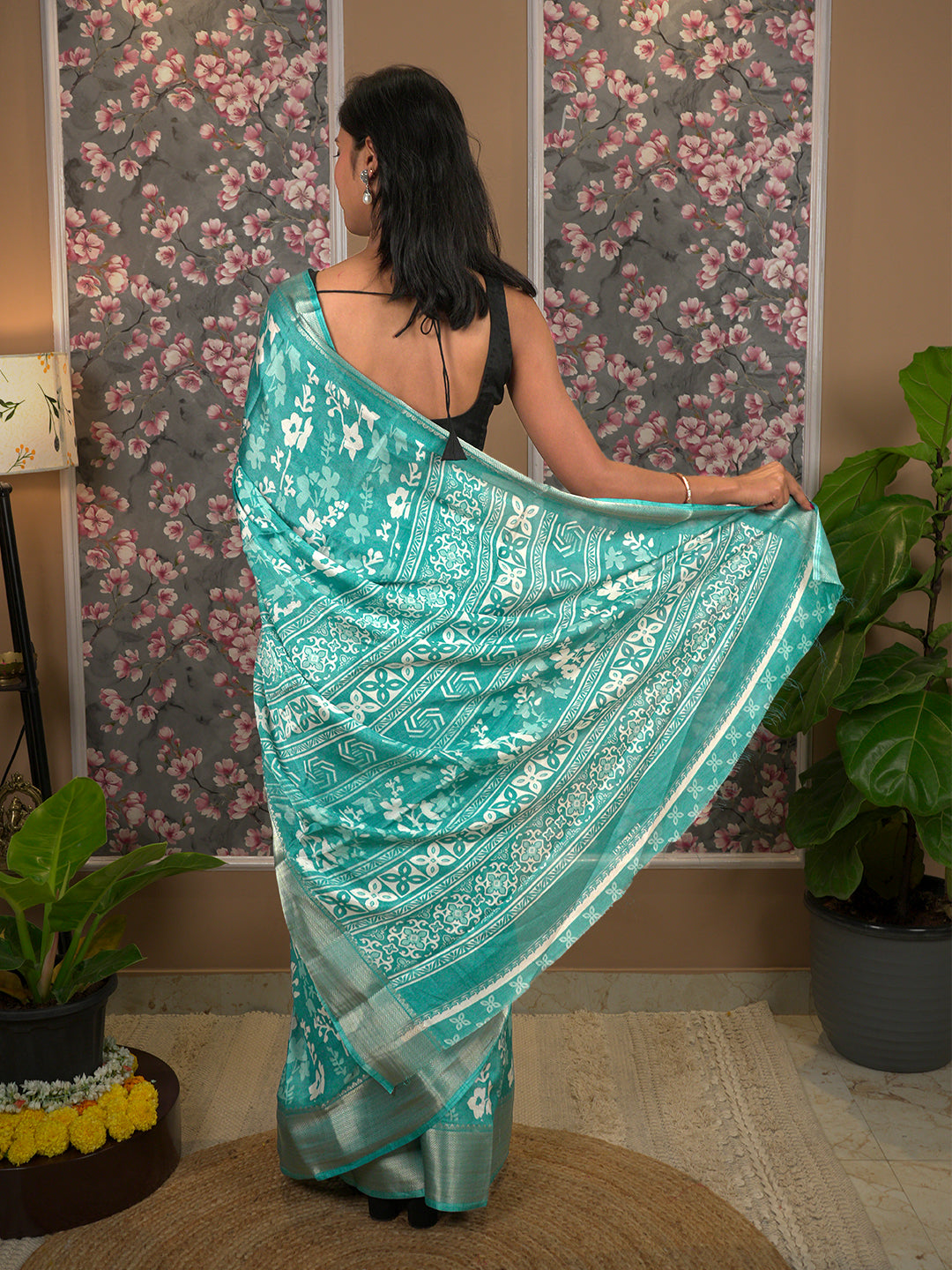 Floral Cotton Blend Saree