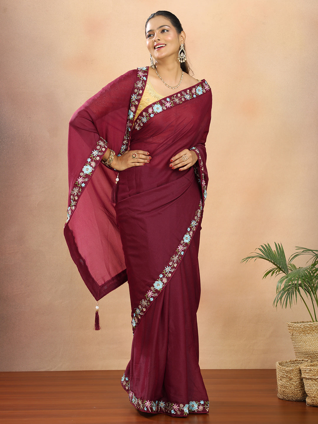 Tissue Georgette Crepe Silk Saree