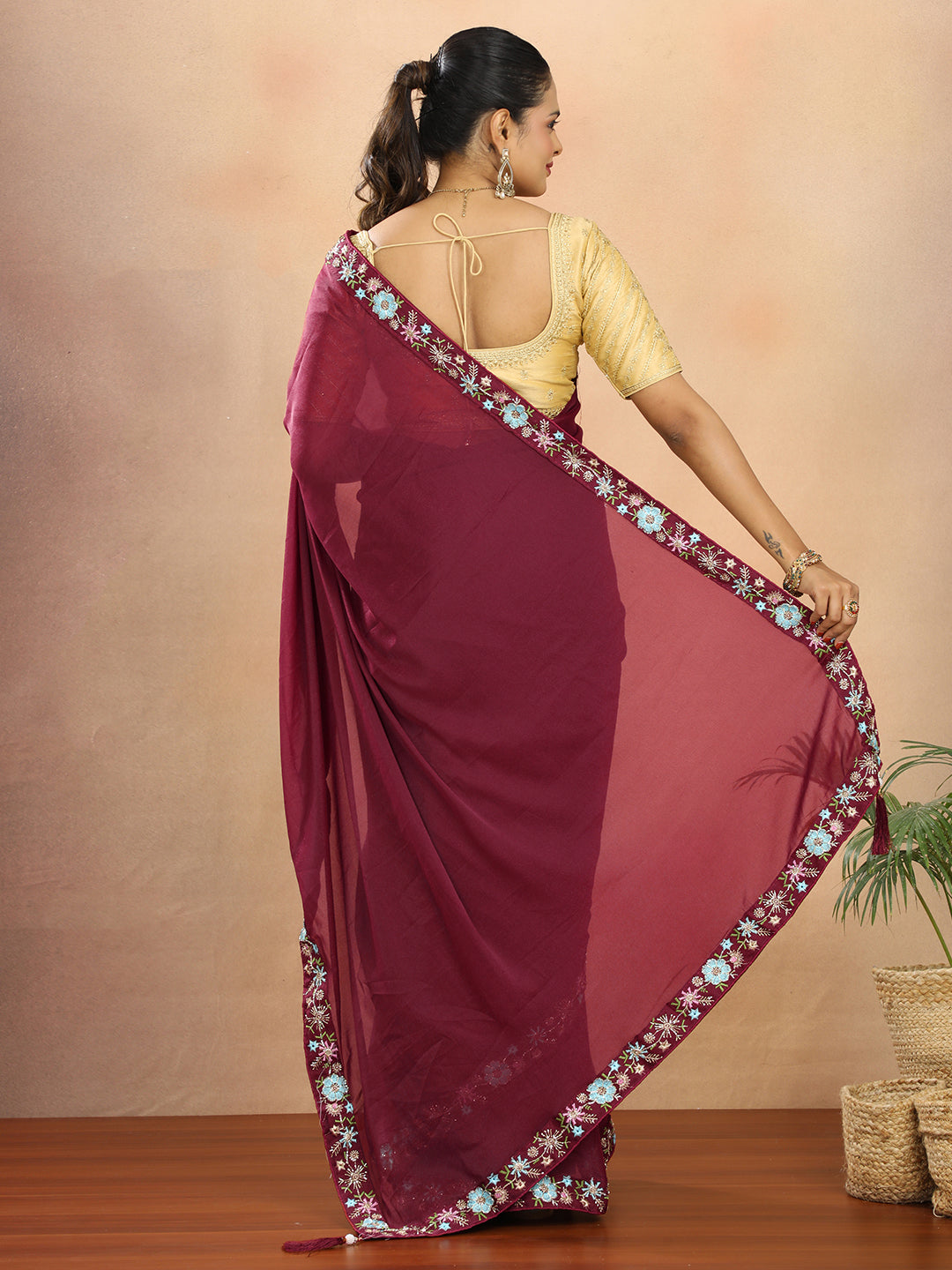 Tissue Georgette Crepe Silk Saree