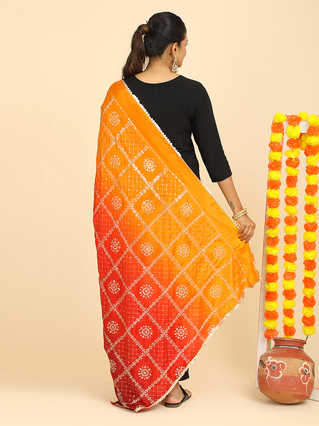 Embroidered Chinon Silk Dupatta