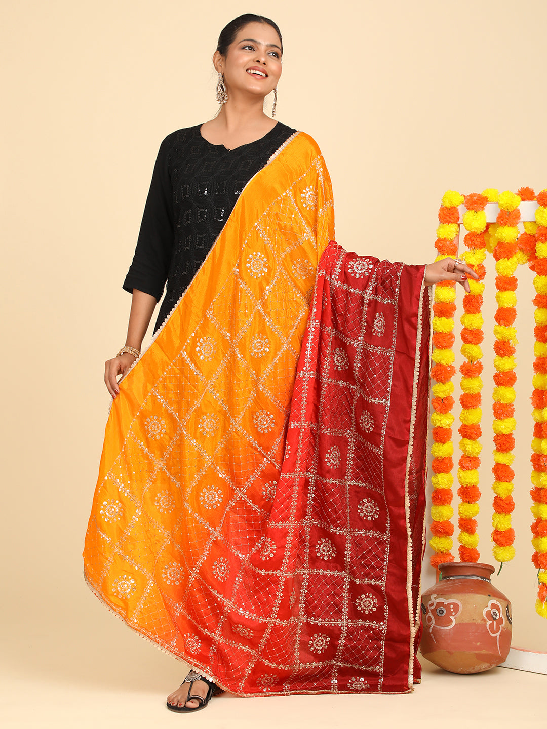 Embroidered Chinon Silk Dupatta