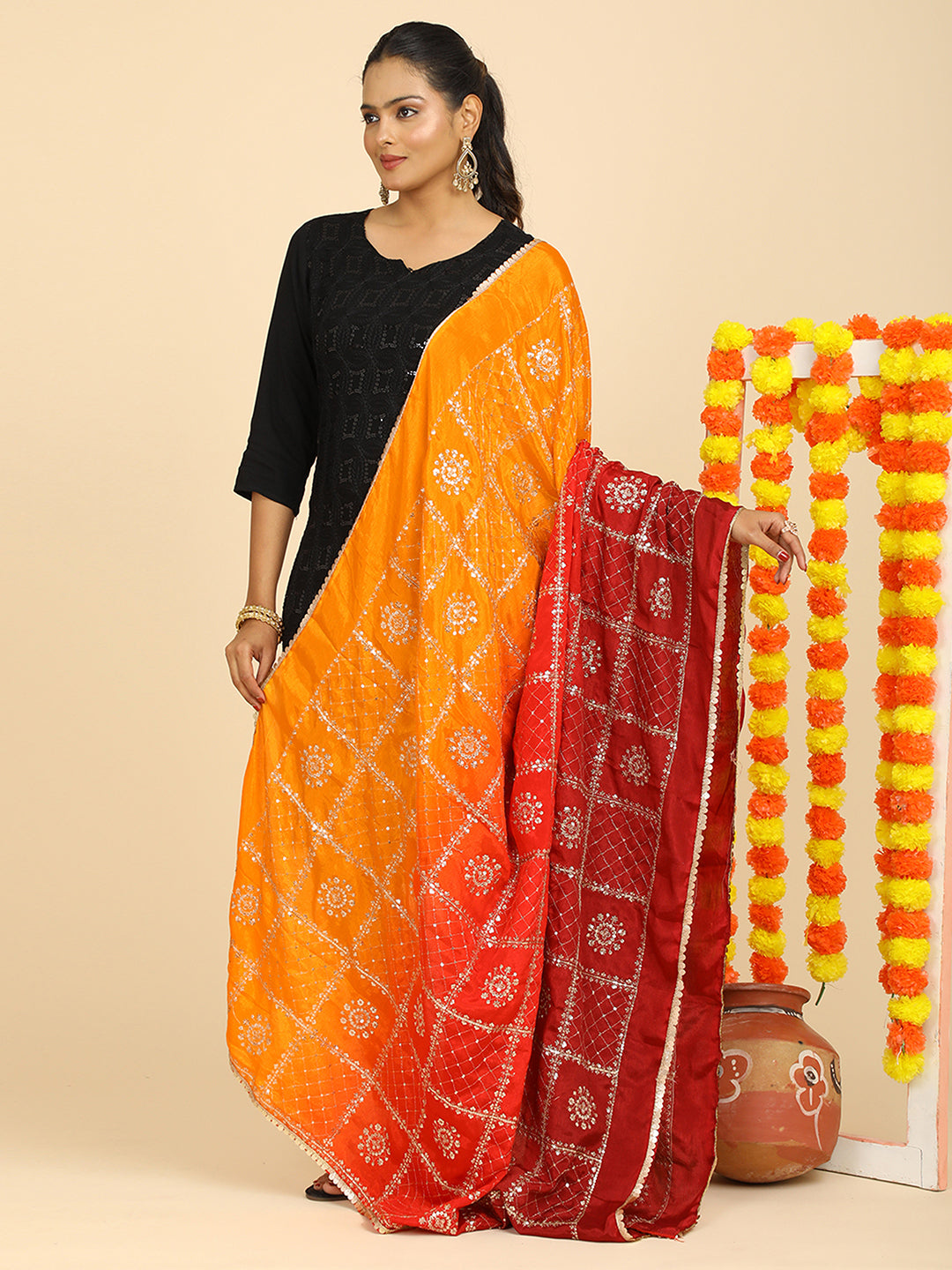 Embroidered Chinon Silk Dupatta
