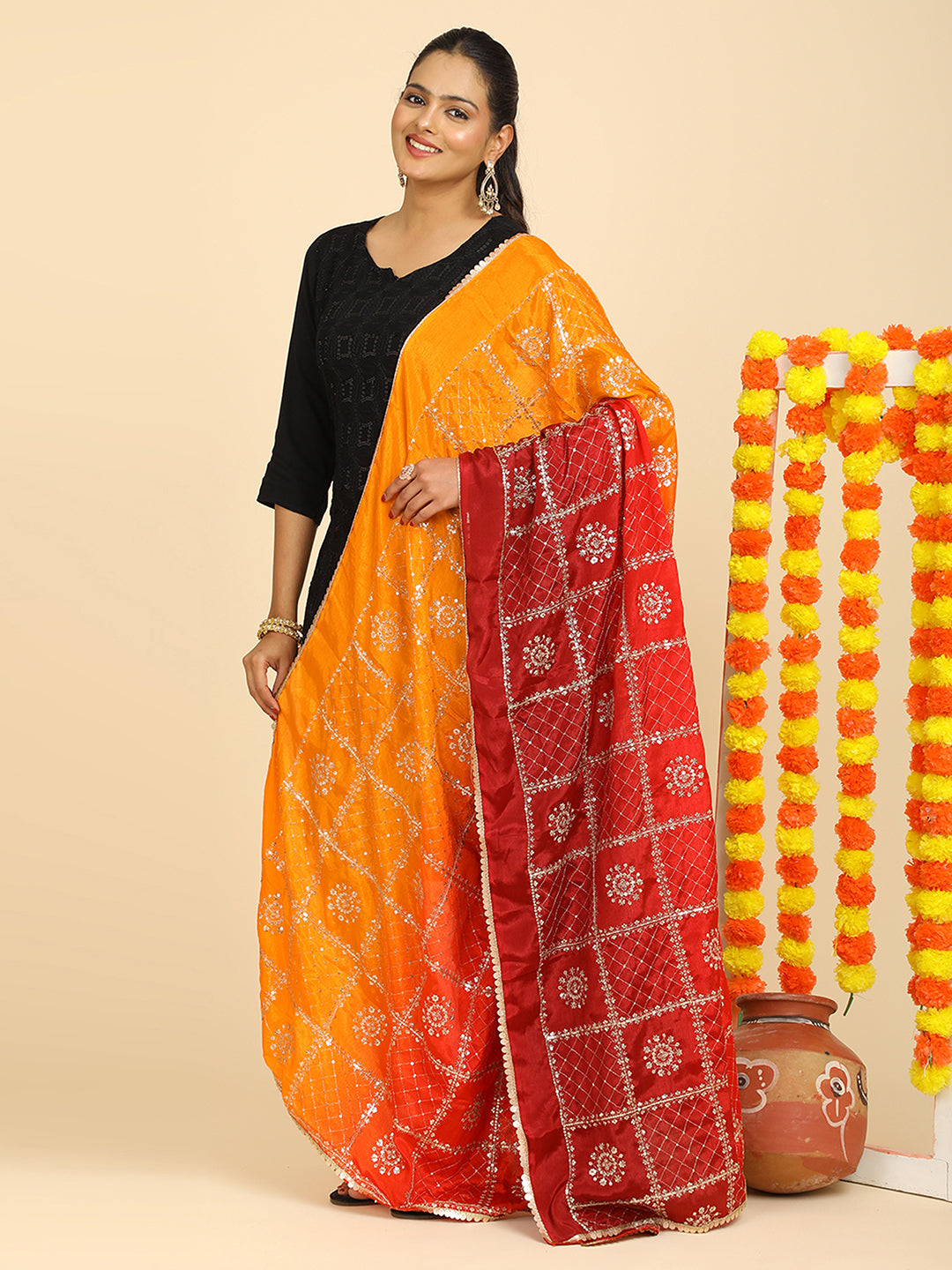 Embroidered Chinon Silk Dupatta