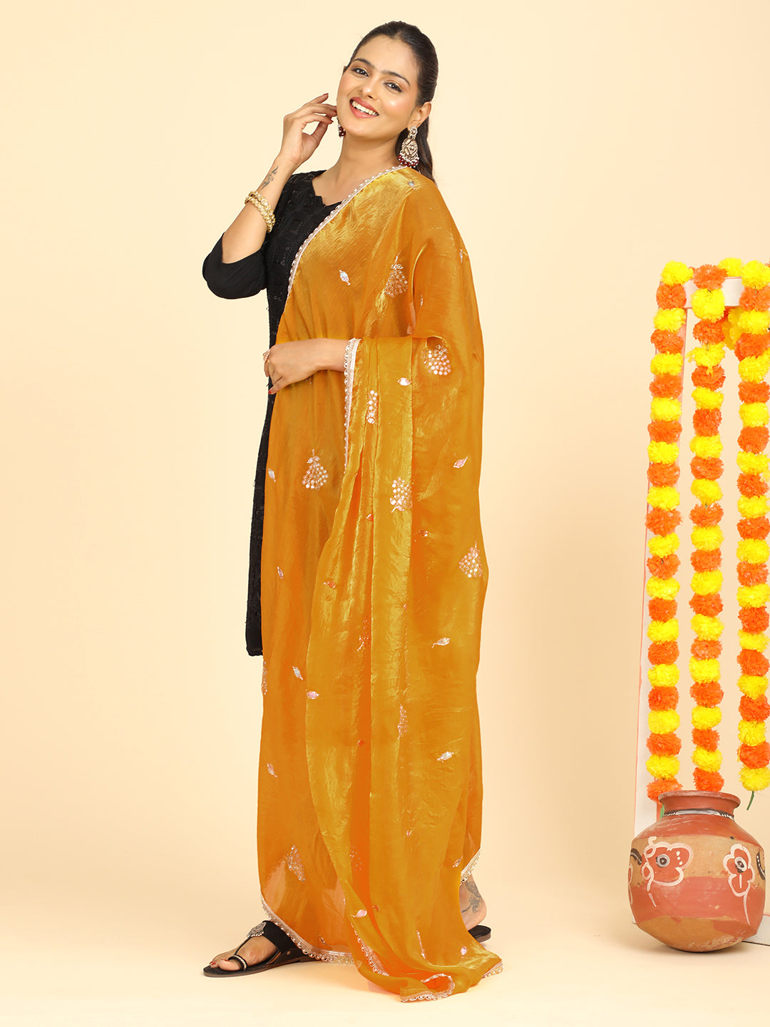 Embroidered Glass Tissue Dupatta