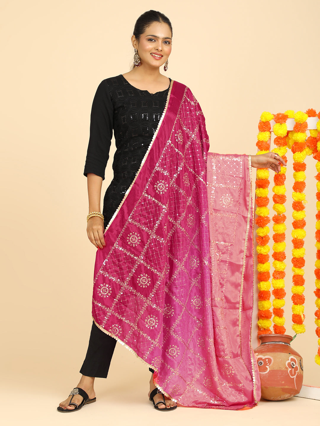 Embroidered Chinon Silk Dupatta