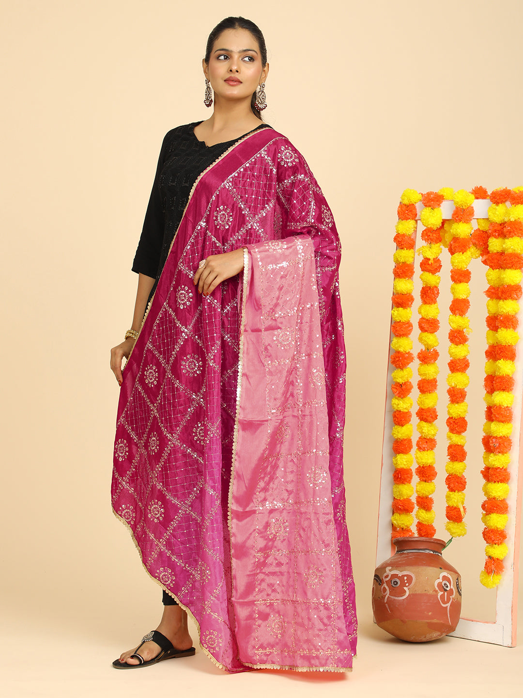 Embroidered Chinon Silk Dupatta