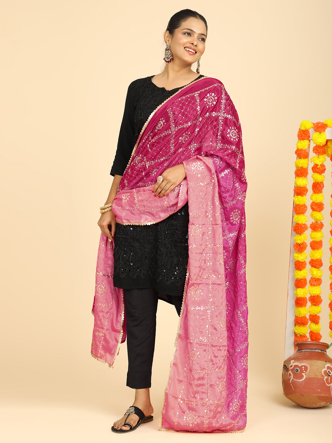Embroidered Chinon Silk Dupatta