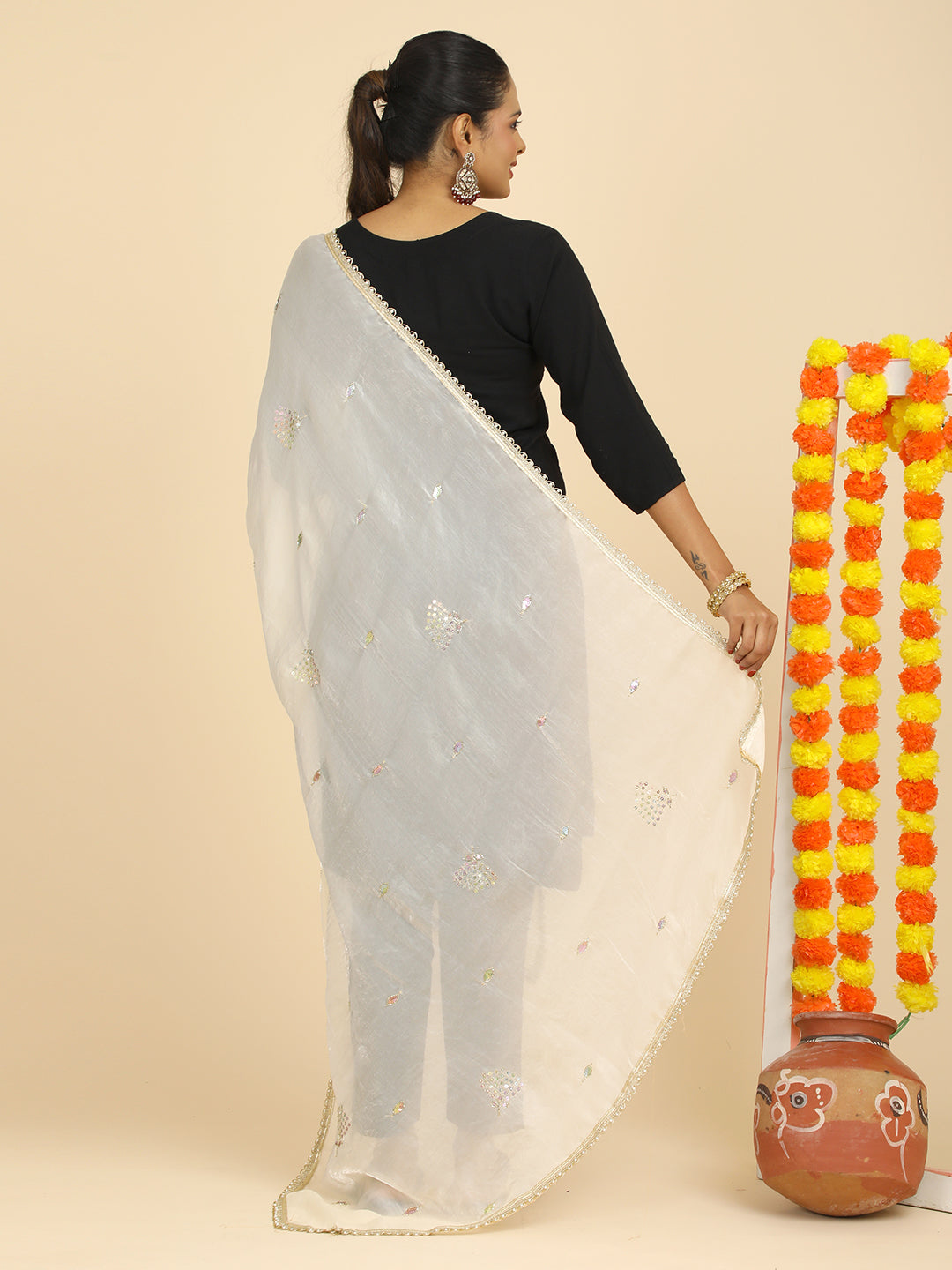 Embroidered Glass Tissue Dupatta