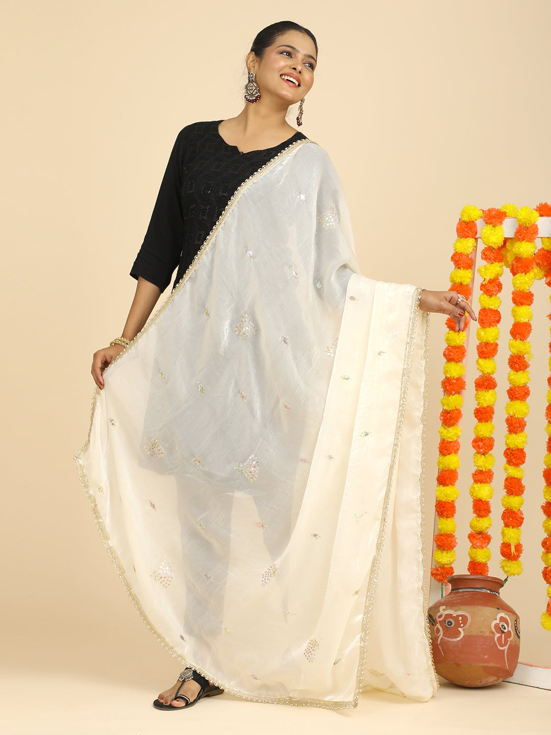 Embroidered Glass Tissue Dupatta