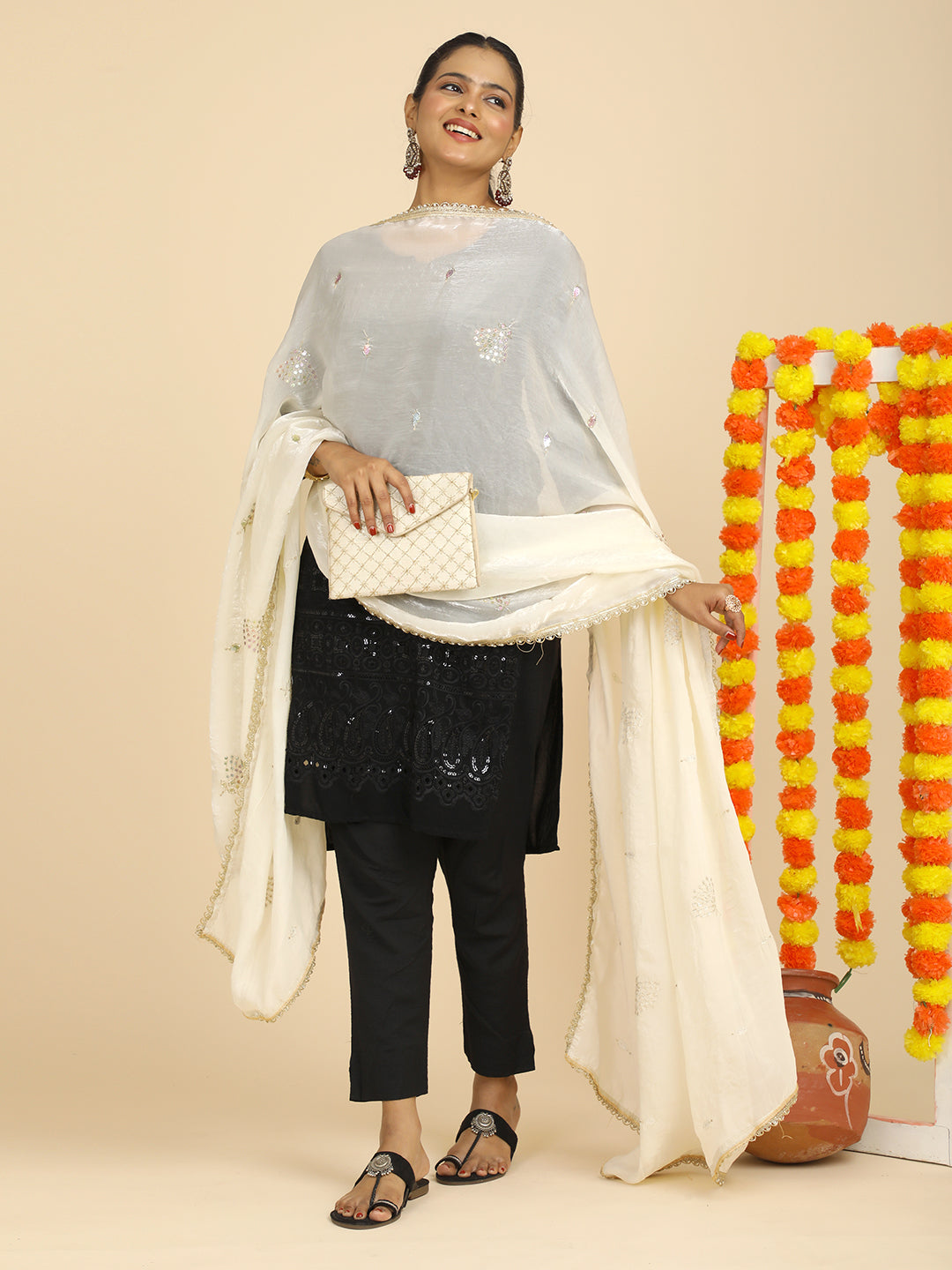 Embroidered Glass Tissue Dupatta