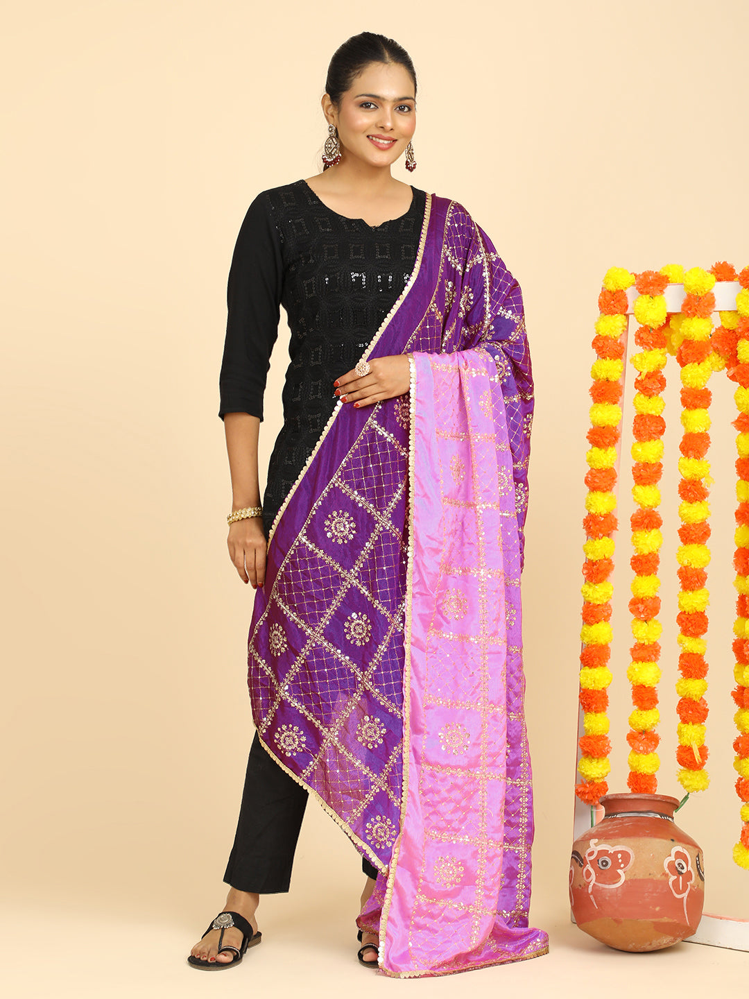 Embroidered Chinon Silk Dupatta