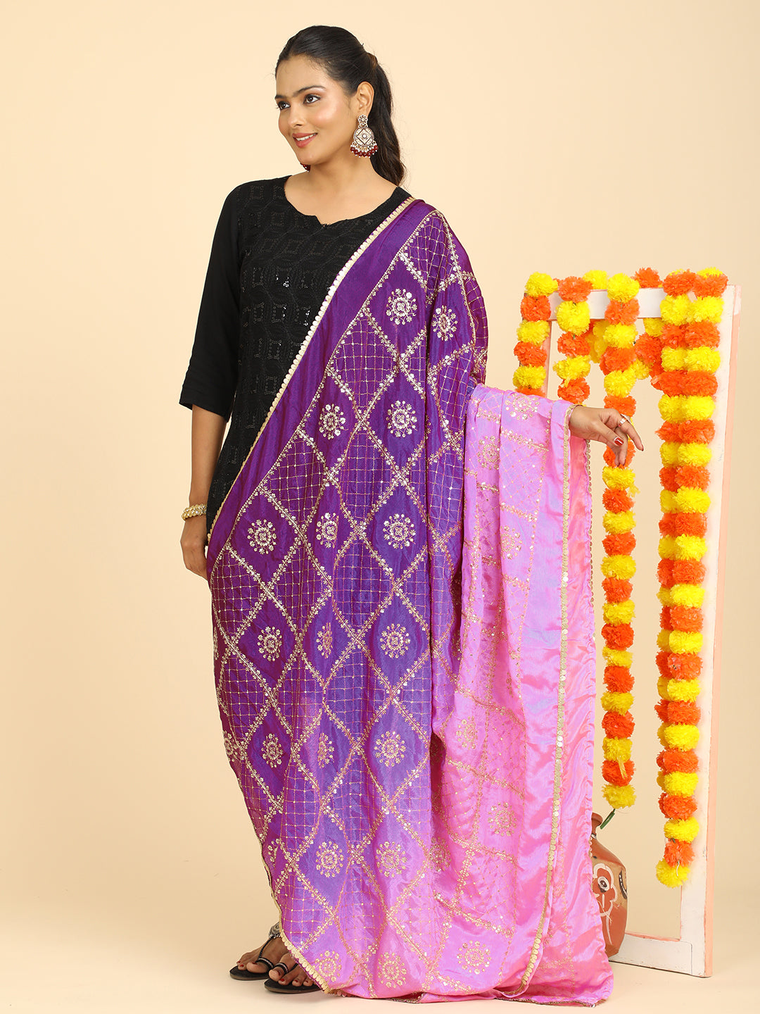 Embroidered Chinon Silk Dupatta