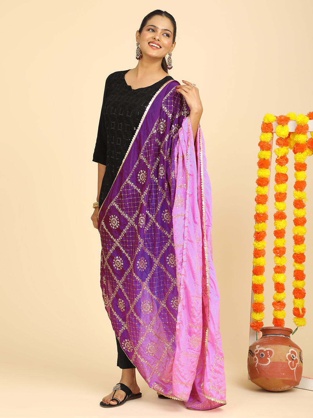 Embroidered Chinon Silk Dupatta