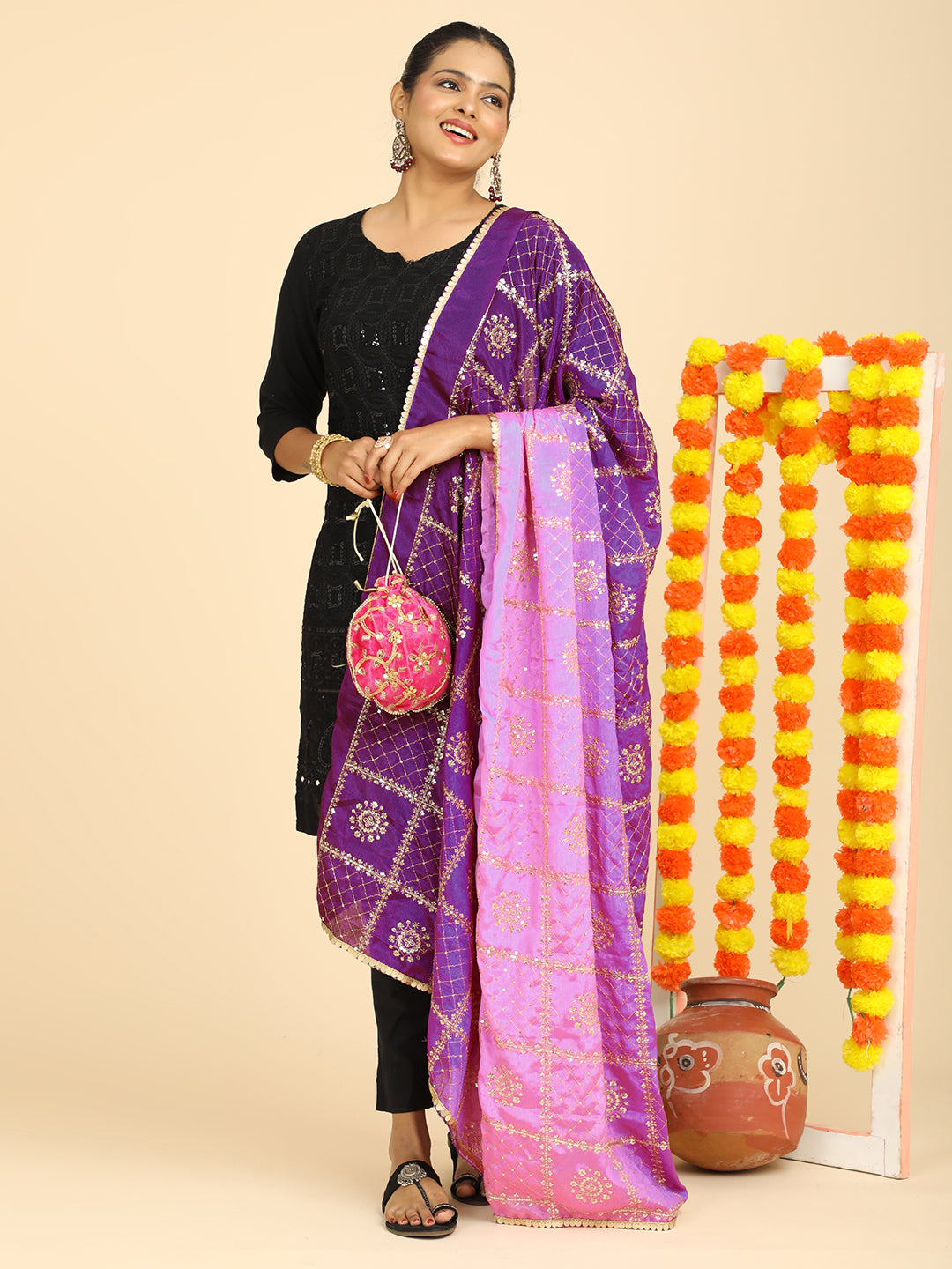 Embroidered Chinon Silk Dupatta