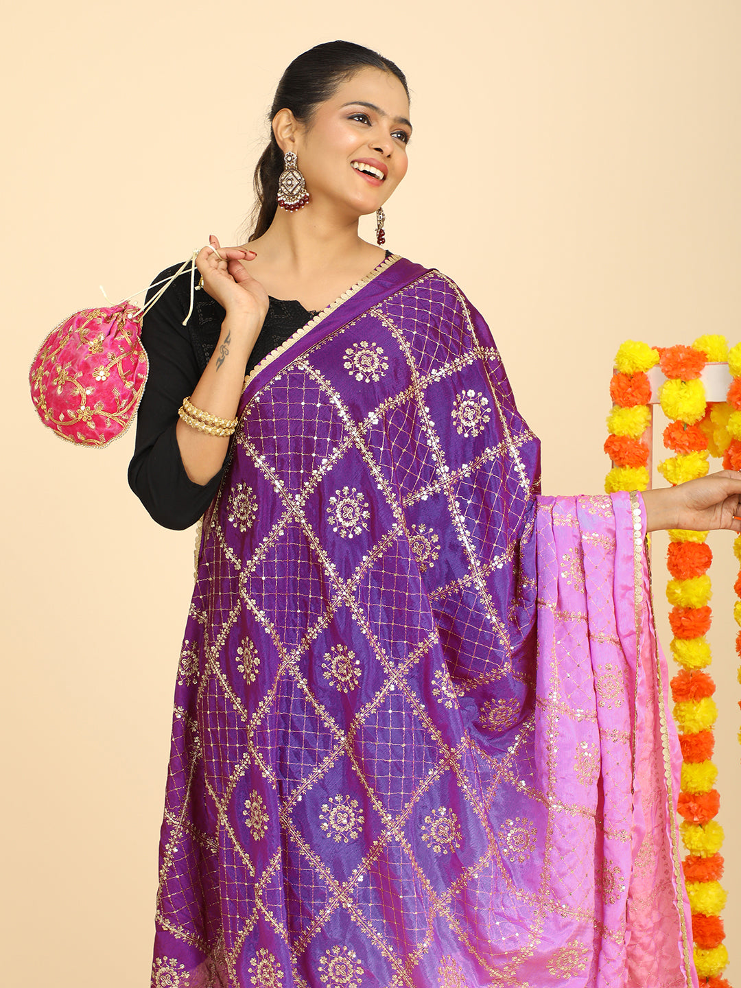 Embroidered Chinon Silk Dupatta