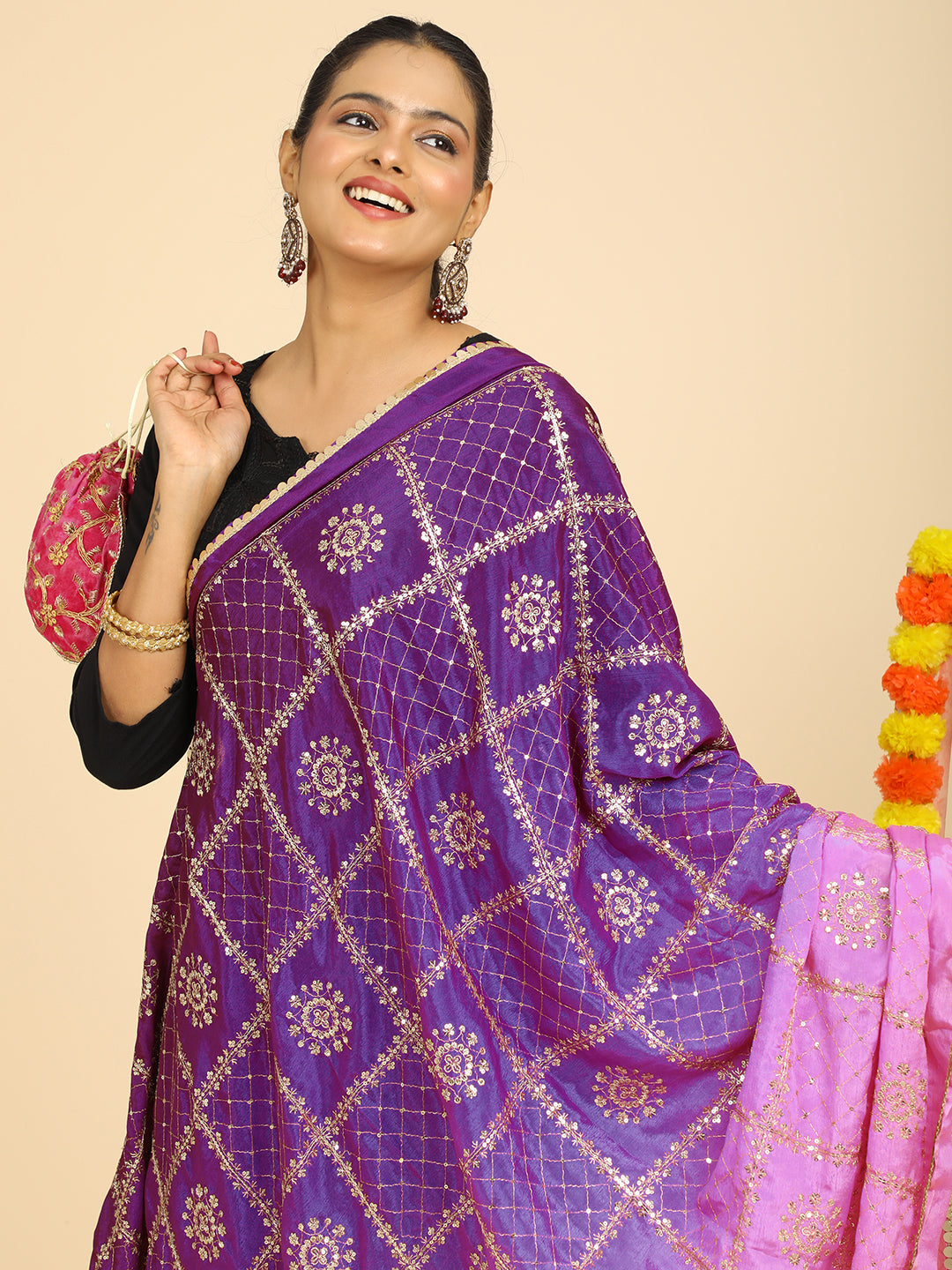 Embroidered Chinon Silk Dupatta