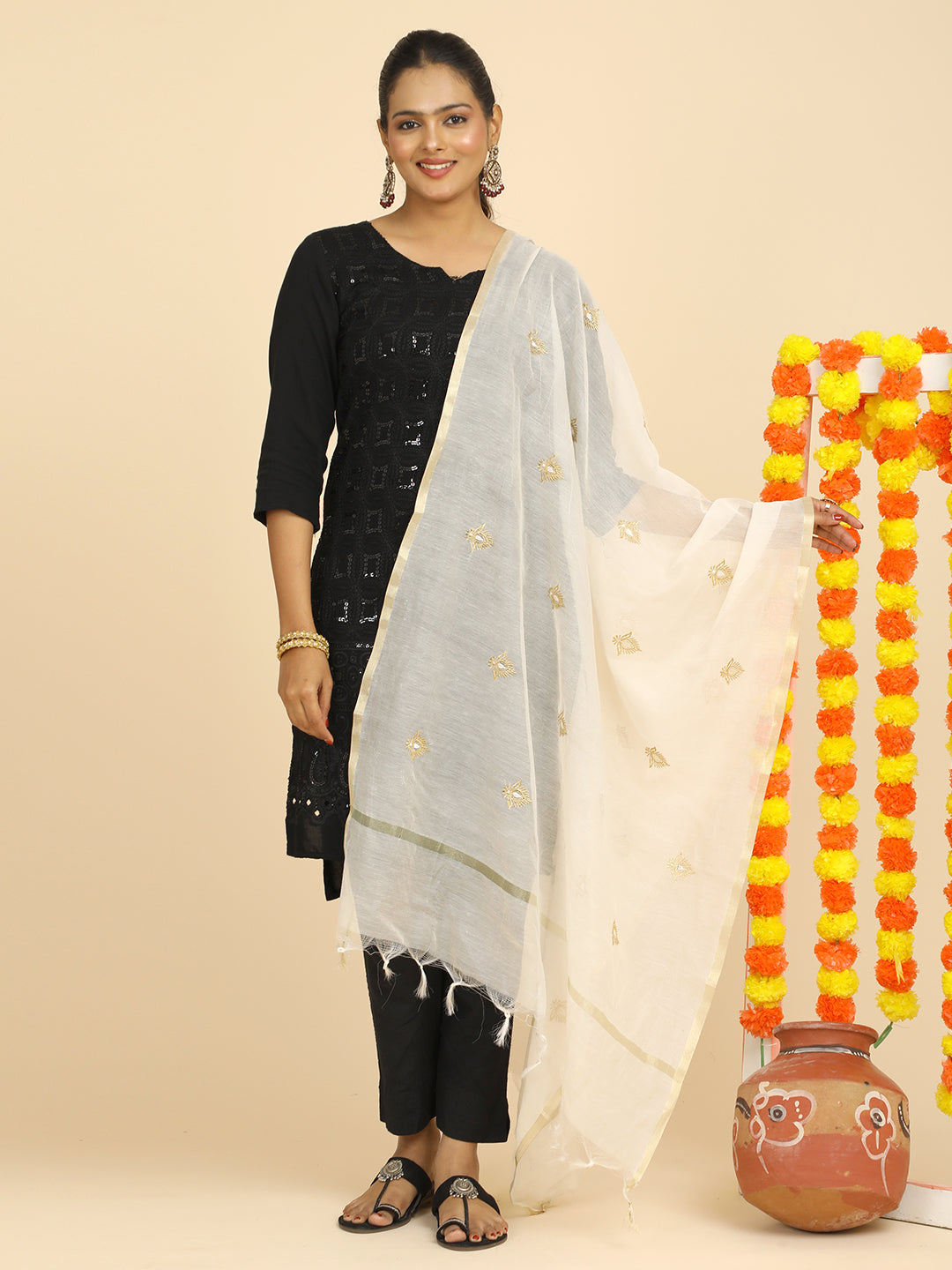 Embroidered Chanderi Dupatta