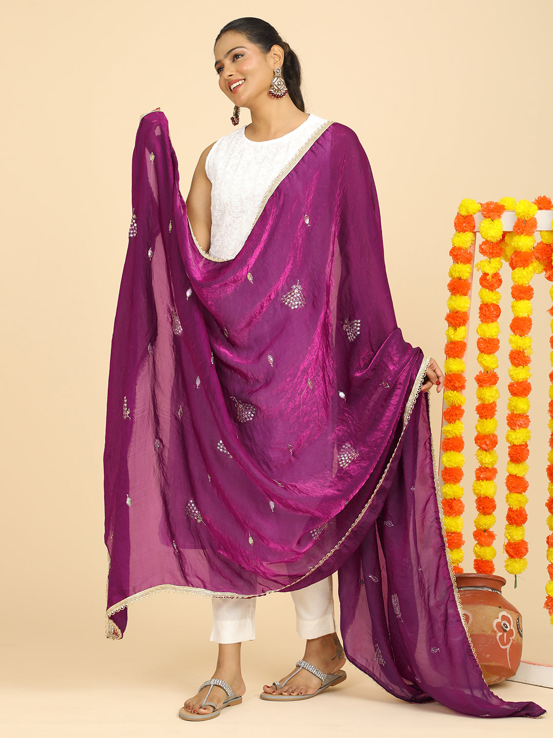 Embroidered Glass Tissue Dupatta
