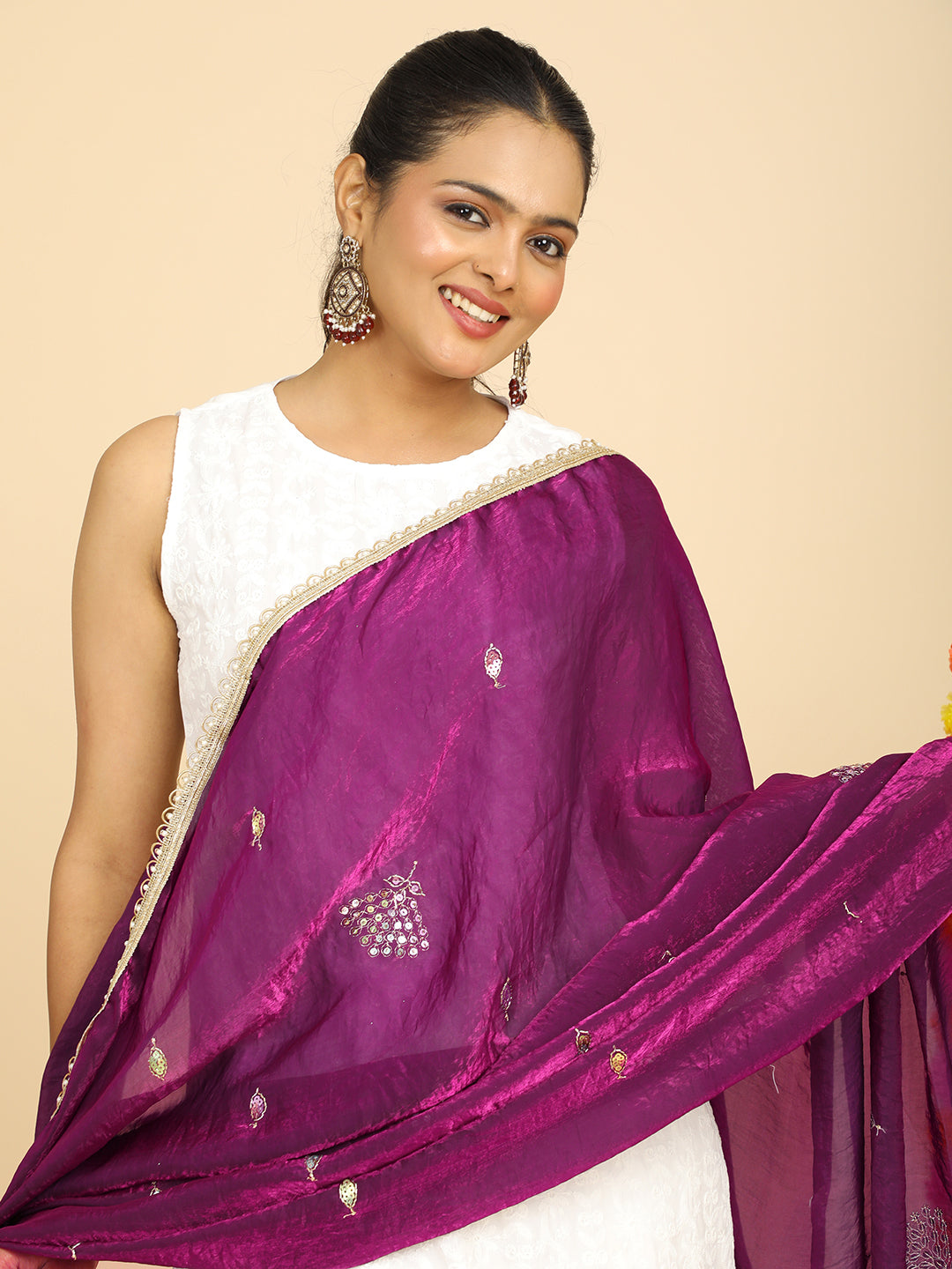 Embroidered Glass Tissue Dupatta