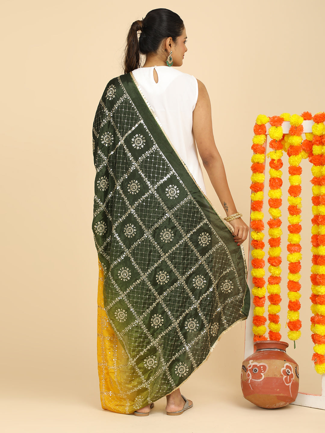 Embroidered Chinon Silk Dupatta