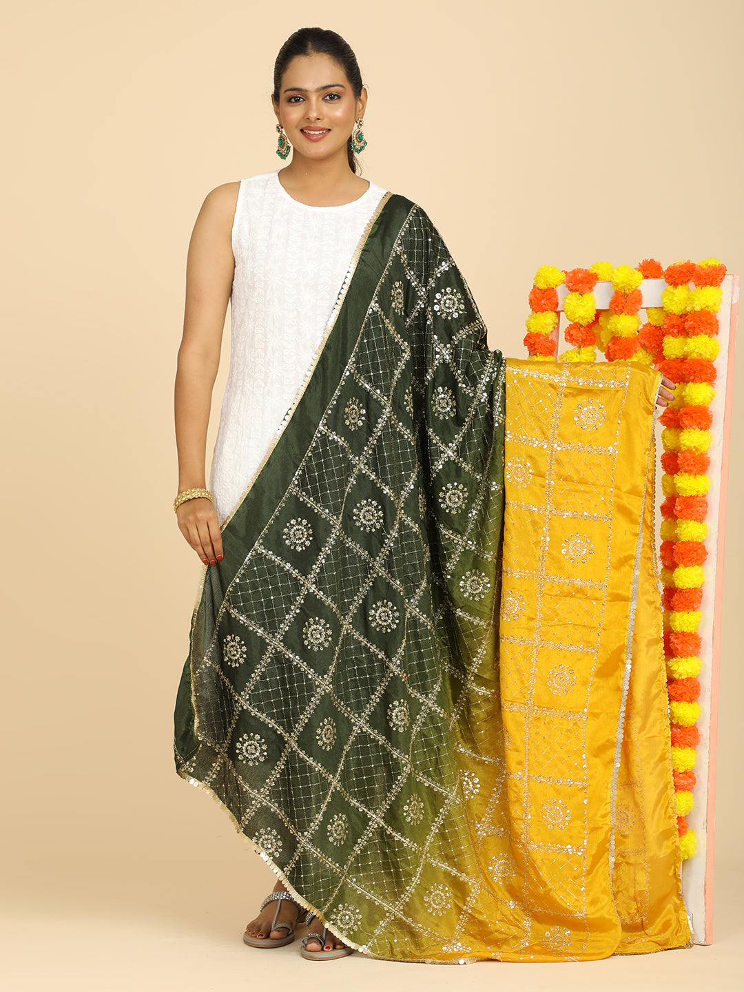 Embroidered Chinon Silk Dupatta