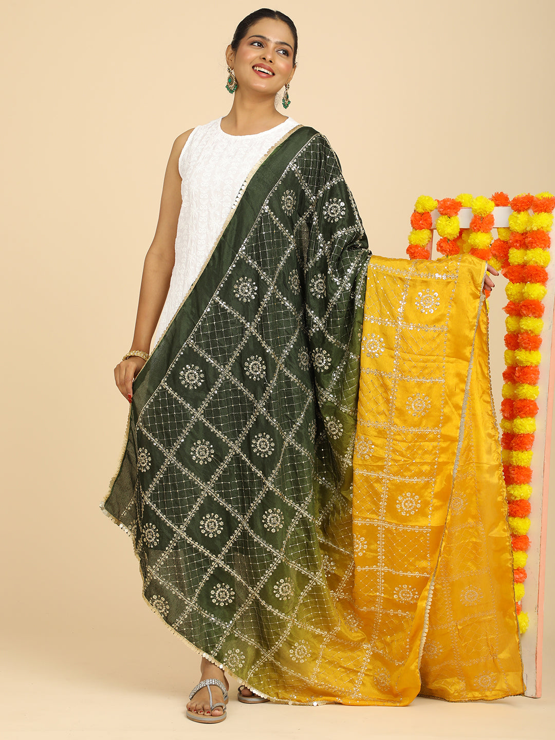 Embroidered Chinon Silk Dupatta